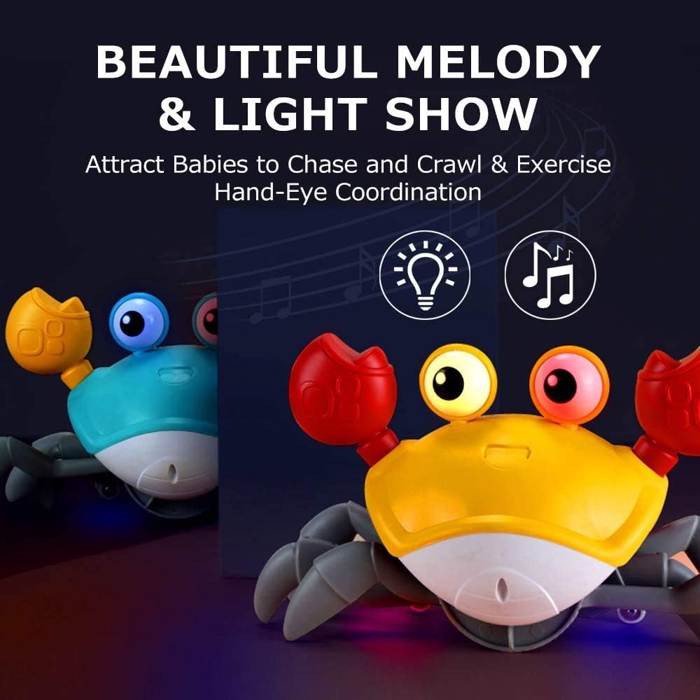 Interactive Crawling Crab Baby Toy - Electronic Light-Up with Music, Perfect for Boys and Girls Learning (Blue)