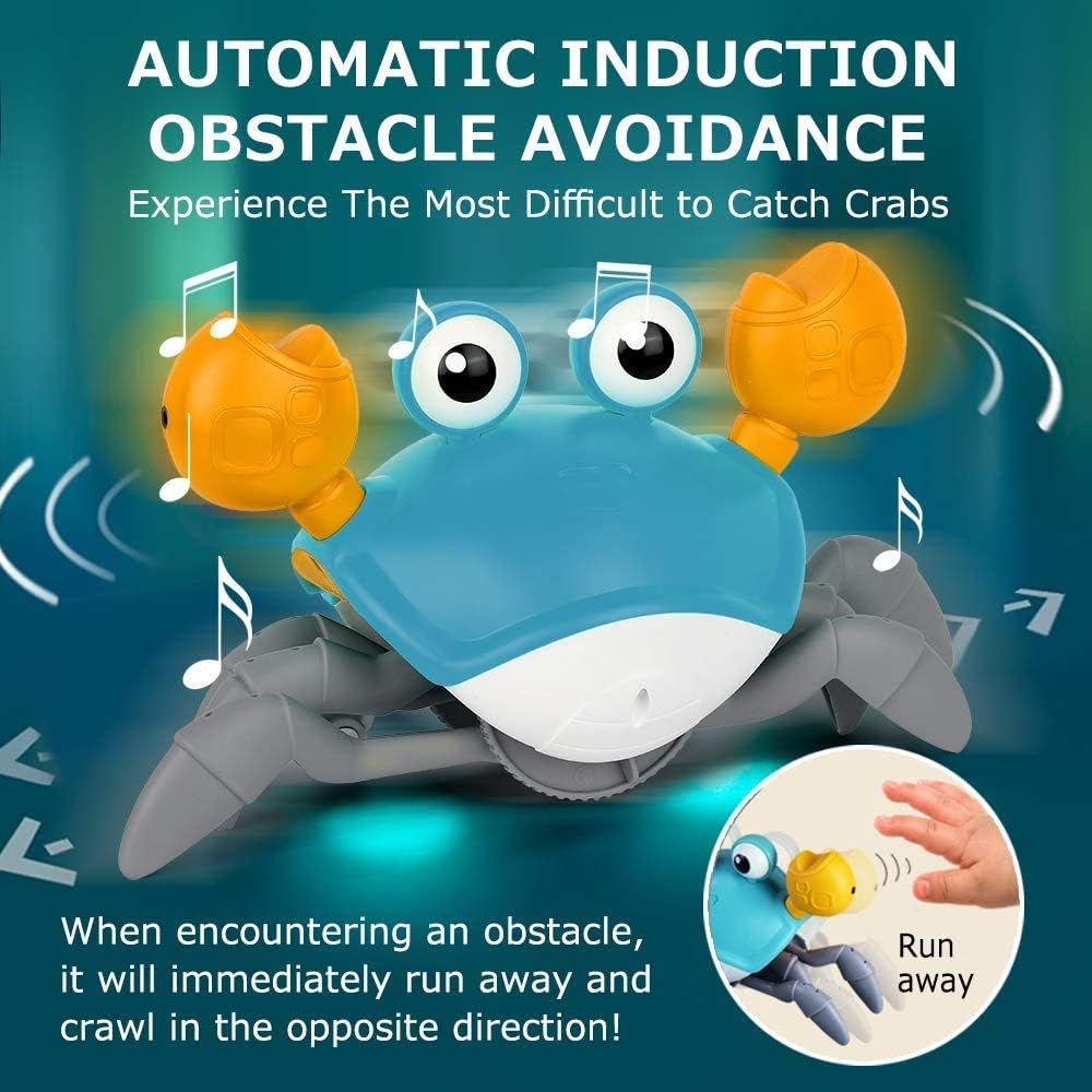 Interactive Crawling Crab Baby Toy - Electronic Light-Up with Music, Perfect for Boys and Girls Learning (Blue)