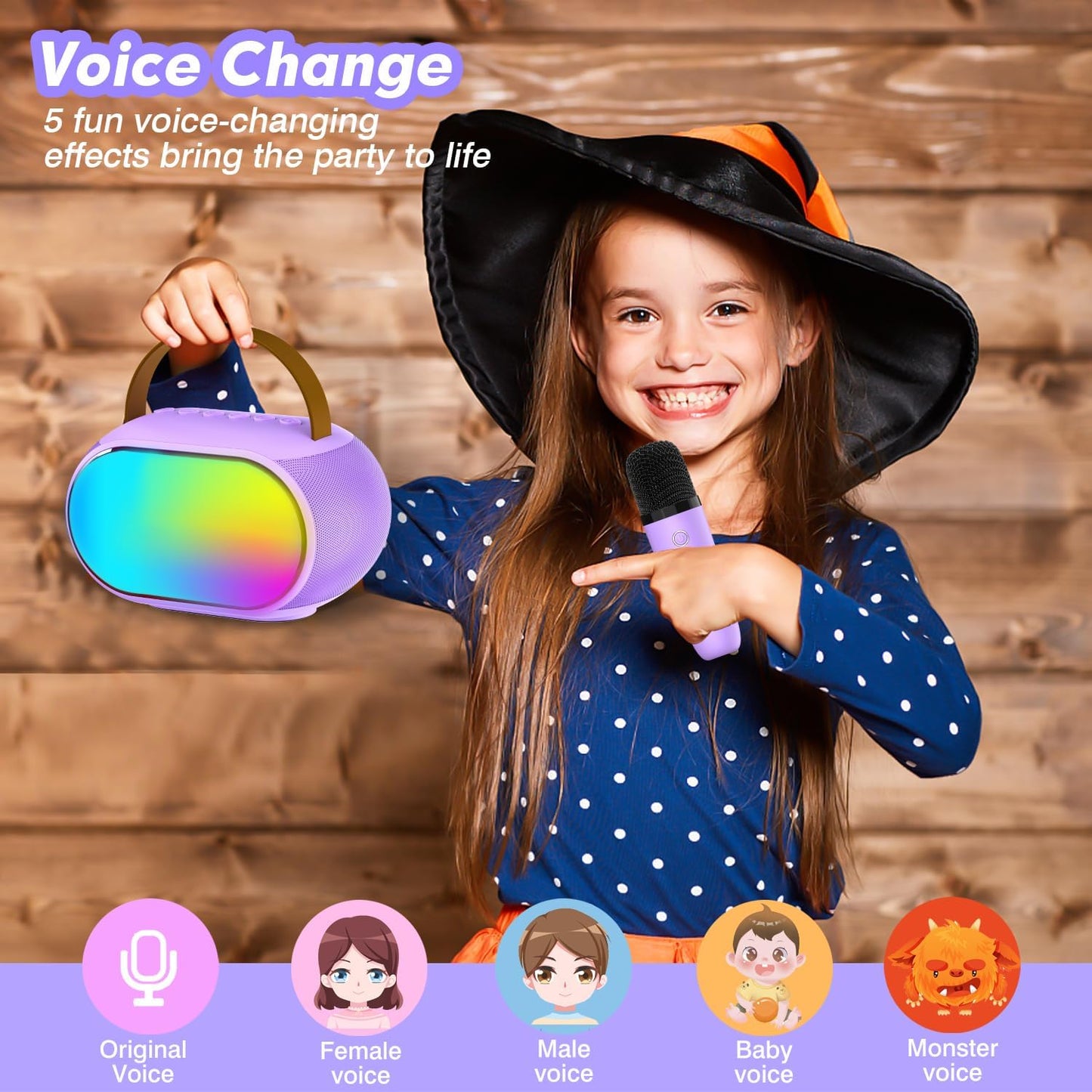 Mini Kids Karaoke Machine 2024, Portable Karaoke Speaker with 2 Wireless Mics & Party Lights, Christmas & Birthday Gift for Girls & Boys Ages 4-12+ (Pink)