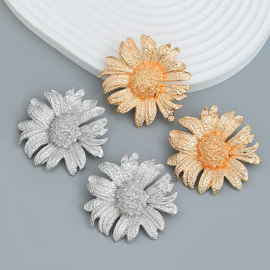 Sunflower flower earrings for women exaggerated metallic flower earrings