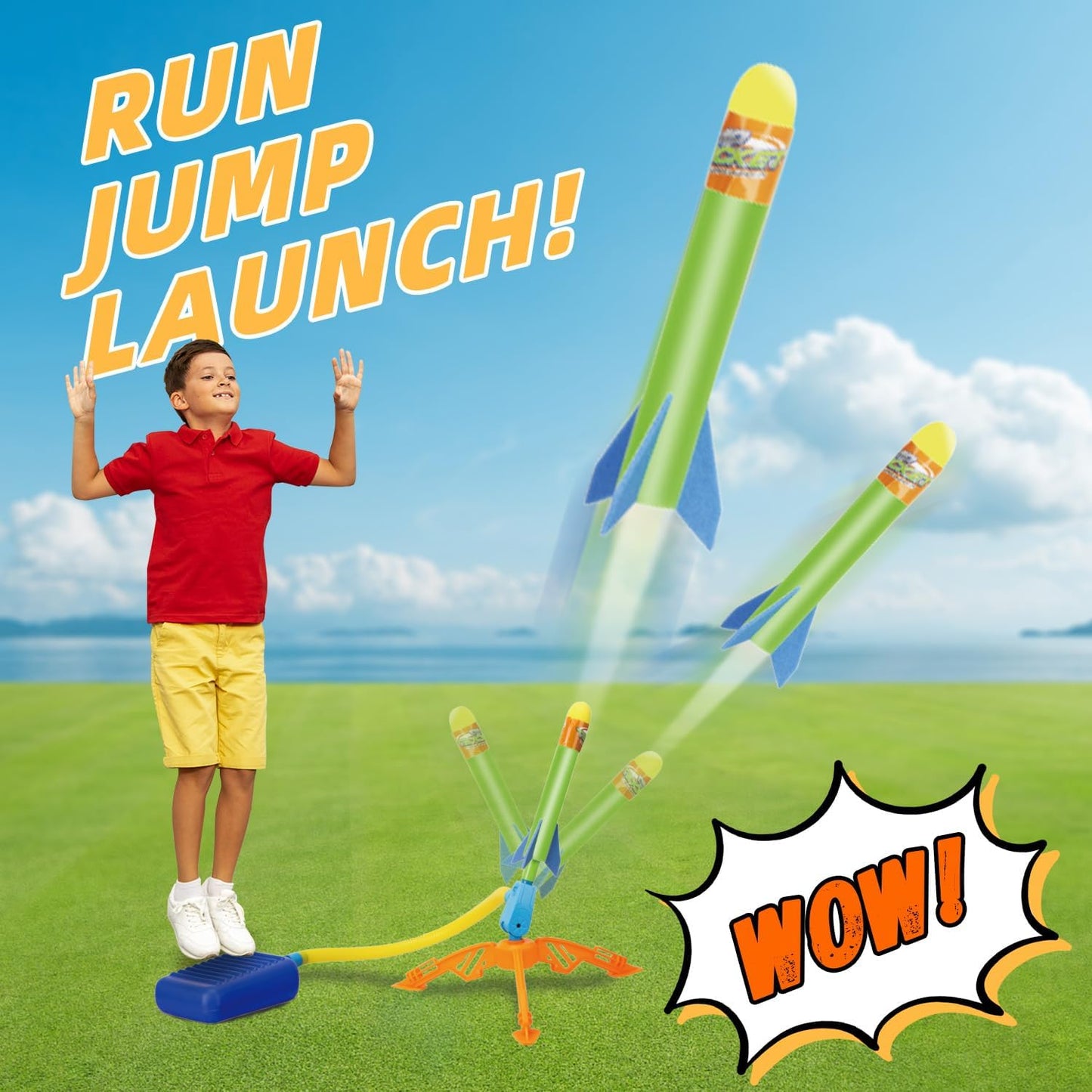 Rocket Launcher Blast Pack – 100-Foot Foam Rocket Set with 8 Colorful Rockets & Stomp Launcher, Perfect Outdoor Fun Gift for Boys & Girls