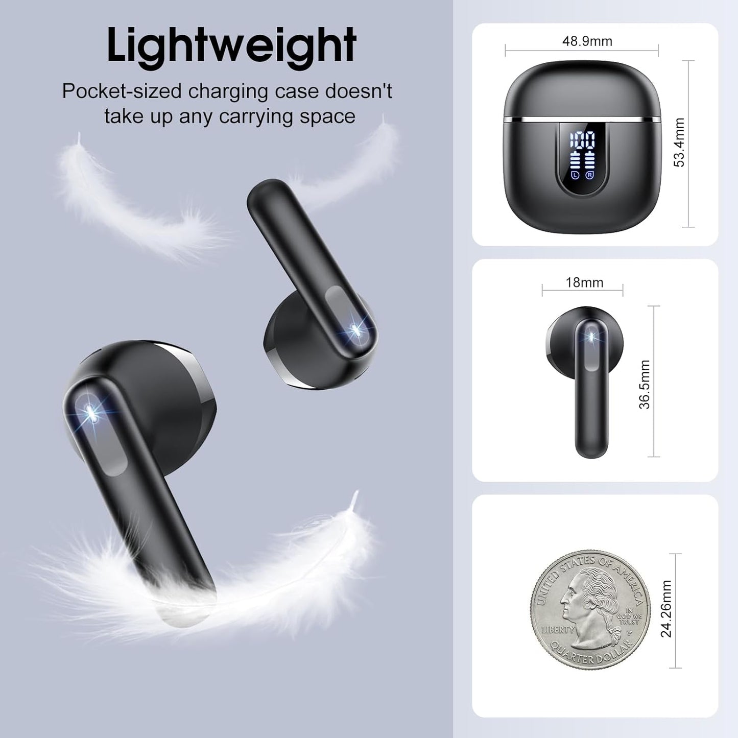 2025 New Bluetooth 5.4 Wireless Earbuds – Mini HiFi Stereo with 4 ENC Noise Cancelling Mics, 40H Battery, USB-C, IP7 Waterproof – Ideal for Sports & Workouts