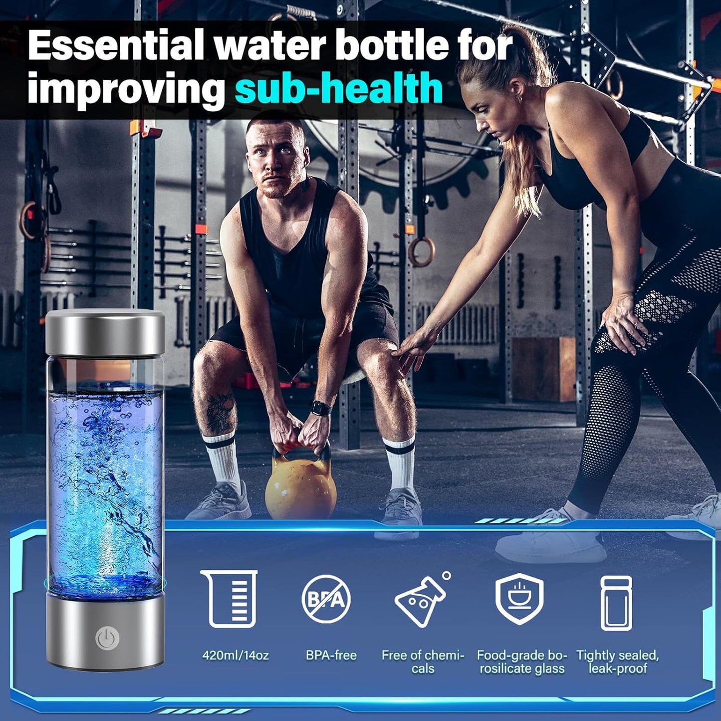 Hydrogen Water Bottle – 420ml Portable Hydrogen Generator with SPE & PEM Technology, Creates Hydrogen-Rich Water in 3 Minutes – Perfect for Office, Sports, Travel & Gifts