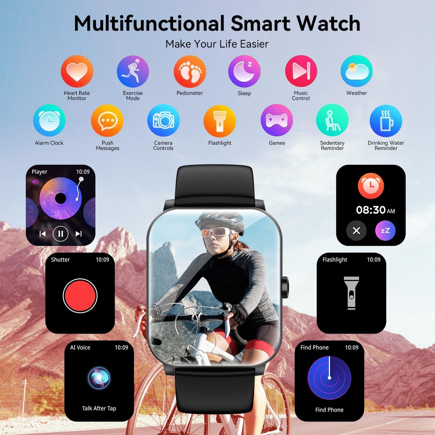 Bluetooth Smart Watch for Men & Women, 1.85" HD Fitness Tracker with Call Function, Heart Rate/Sleep/SpO2/Blood Pressure Monitor, Compatible with iOS & Android (Pink)