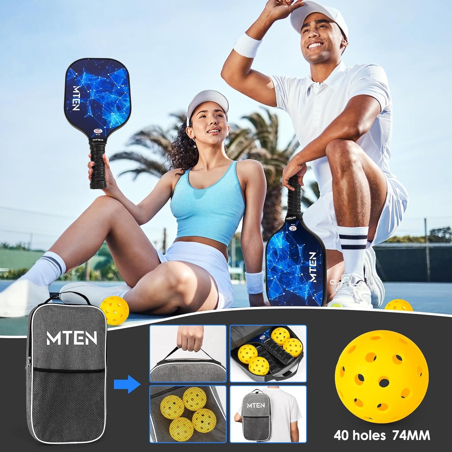 USAPA Approved Fiberglass Complete Pickleball Paddle Set – Lightweight, Durable Rackets for Men & Women