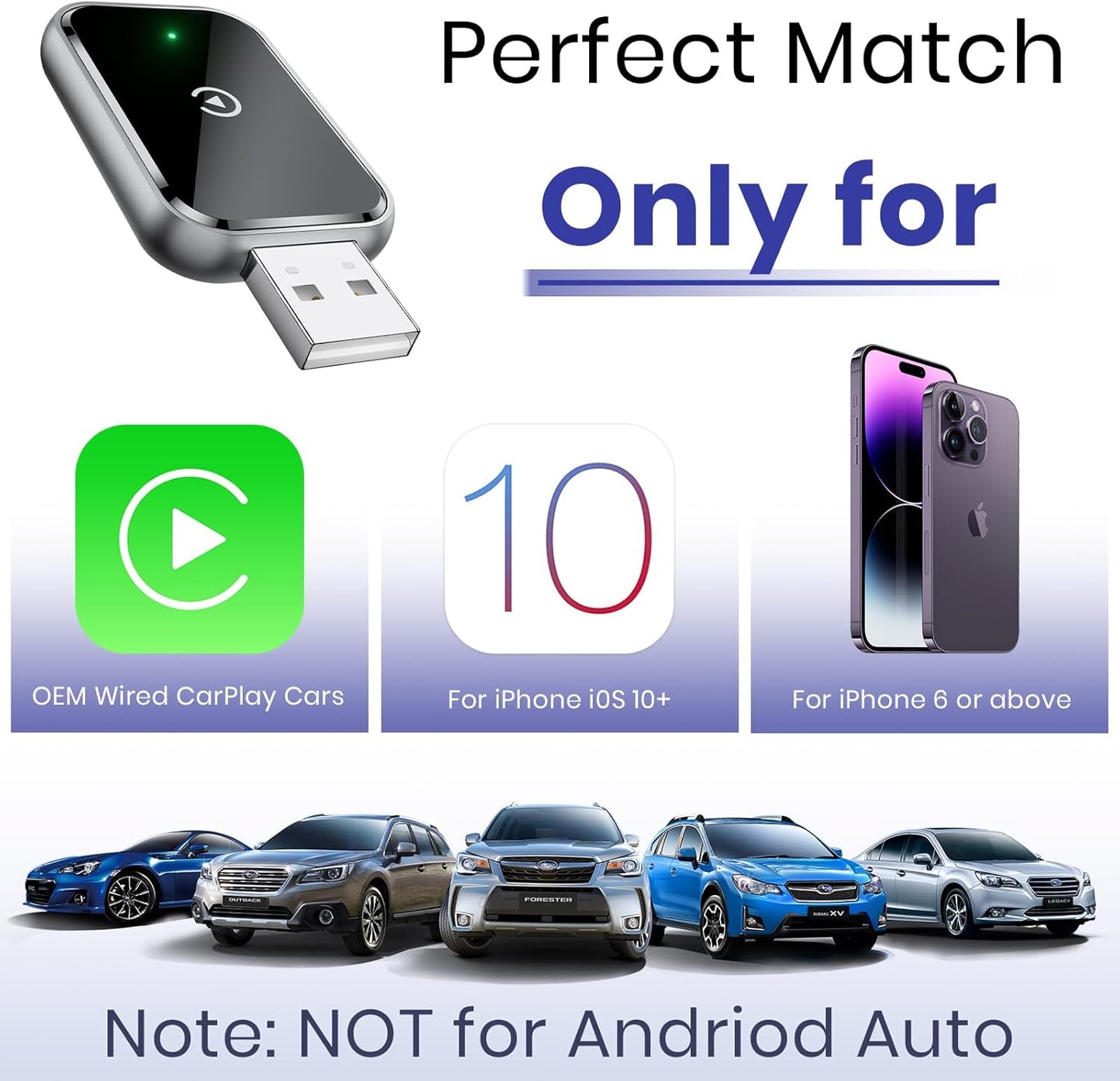 Wireless CarPlay Adapter | Convert Wired to Wireless, USB-C | Adaptateur CarPlay sans fil – Câble vers sans fil, USB-C