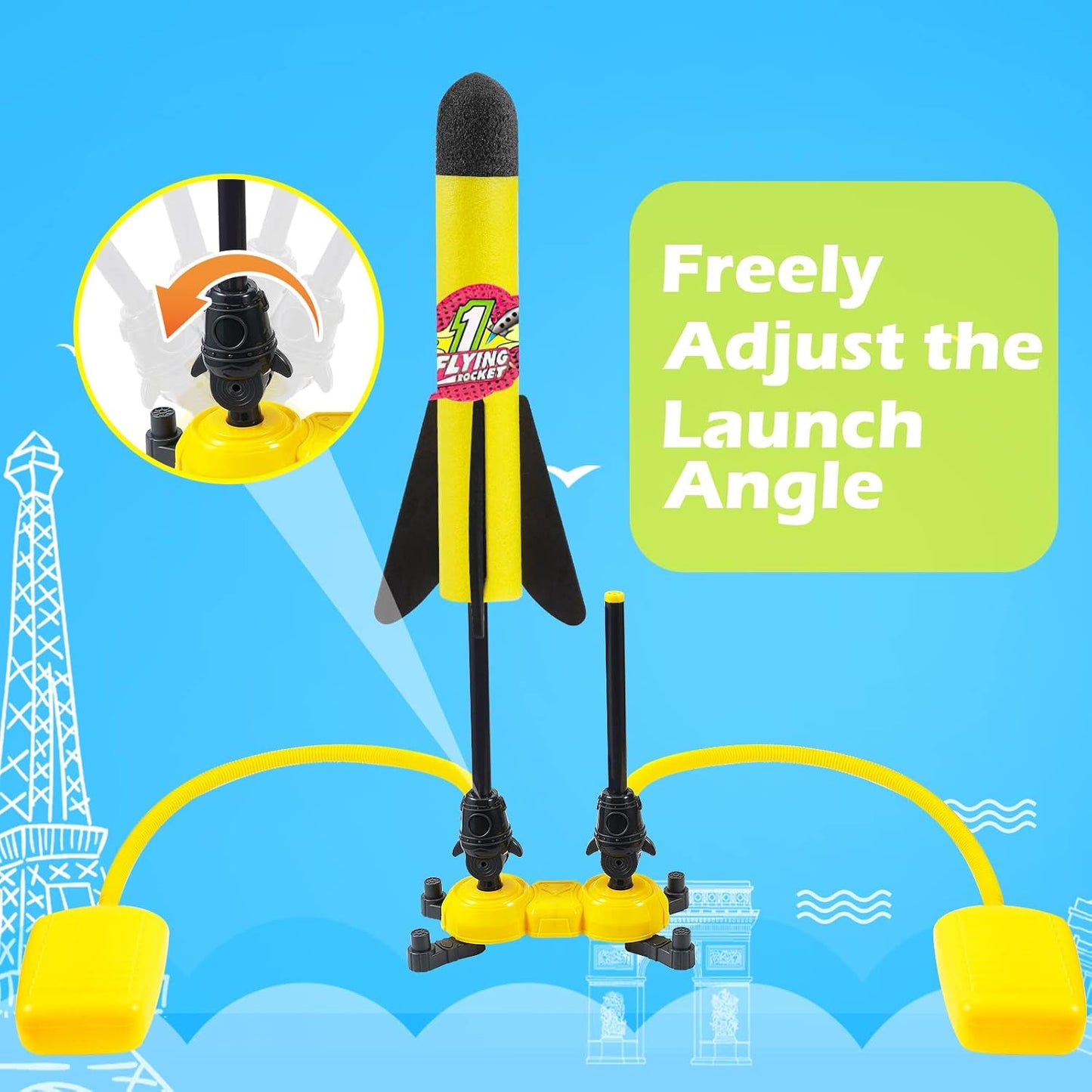 Rocket Launcher Blast Pack – 100-Foot Foam Rocket Set with 8 Colorful Rockets & 2 Stomp Launchers, Perfect Outdoor Fun Gift for Boys & Girls