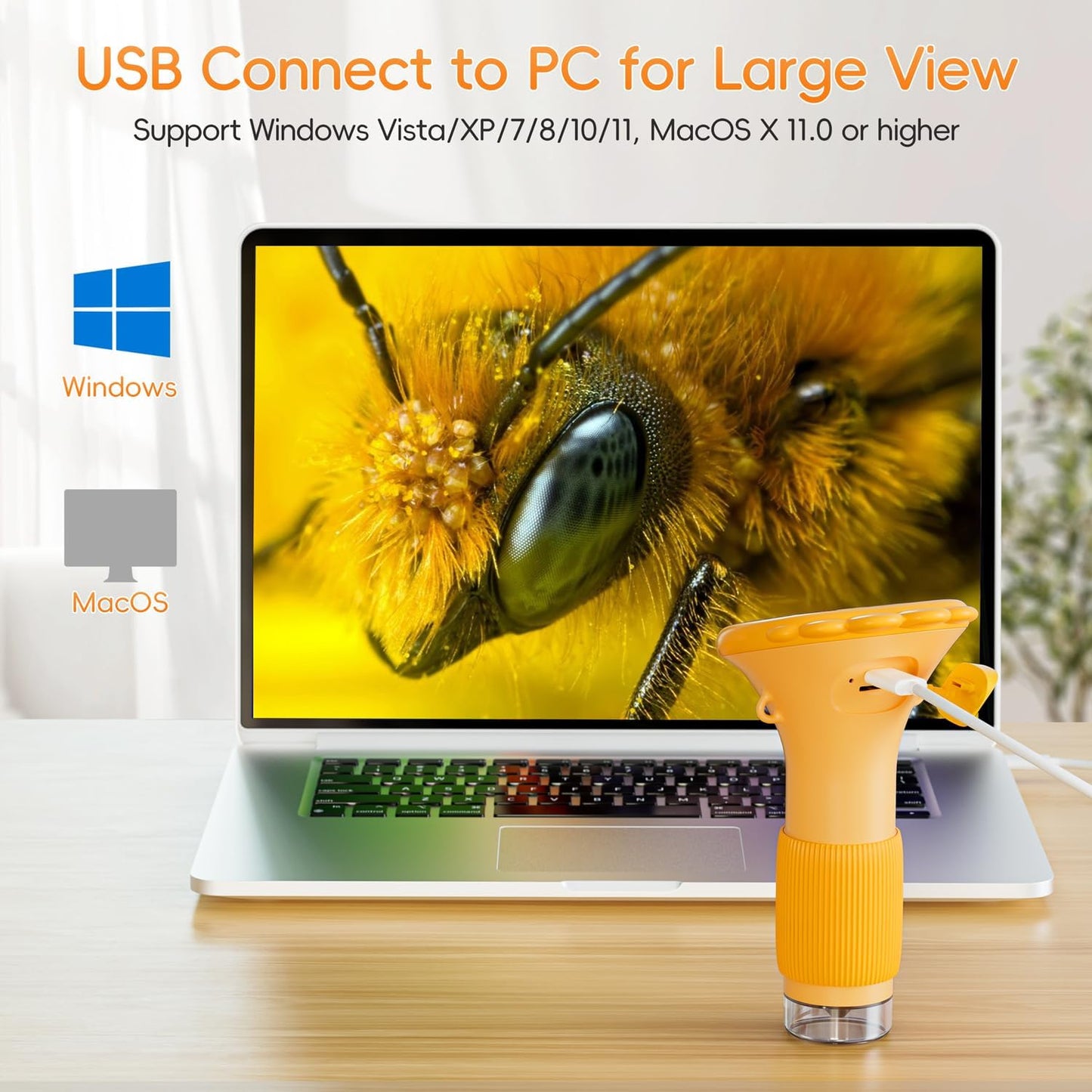 1000X Handheld Digital Microscope for Kids – 2" IPS Screen, HD Portable Mini USB Microscope Camera, PC Compatible, Educational Science Fun Gift for Children & Students (Orange)