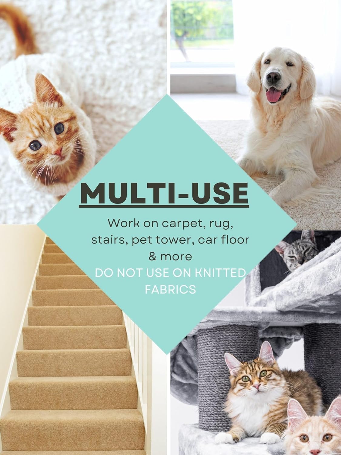 Adjustable Carpet Rake for Pet Hair – Long Handle Fur Remover for Dog & Cat Hair, Reusable Lint & Hair Removal Brush for Carpets & Rugs