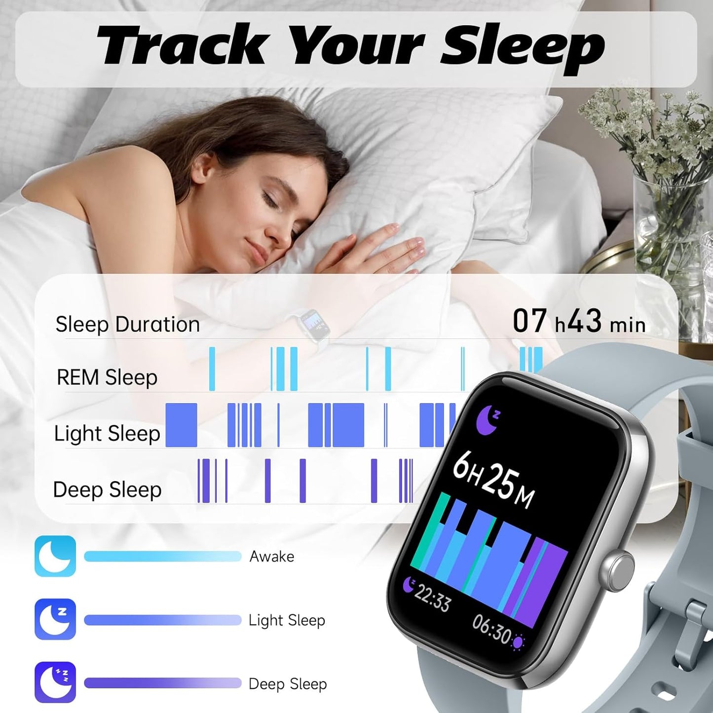 1.8" Smart Watch for Men & Women with Bluetooth Call, DIY Dial, Heart Rate, Sleep & Blood Oxygen Monitor, 100+ Sports Modes, IP68 Waterproof, Alexa Built-in for Android & iPhone