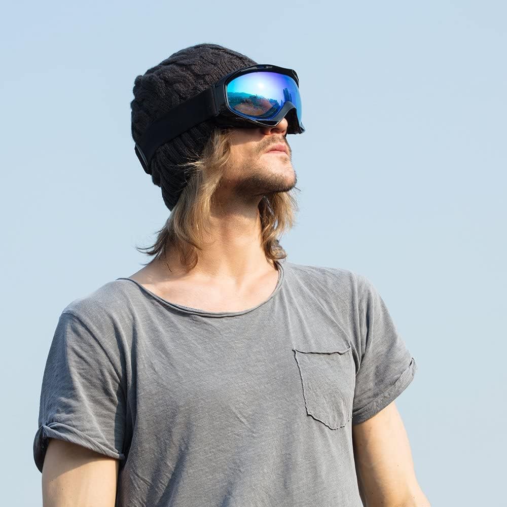 OTG (Over-the-Glasses) Design Ski & Snowboard Goggles for Men, Women & Youth with 100% UV Protection (Black/Blue)