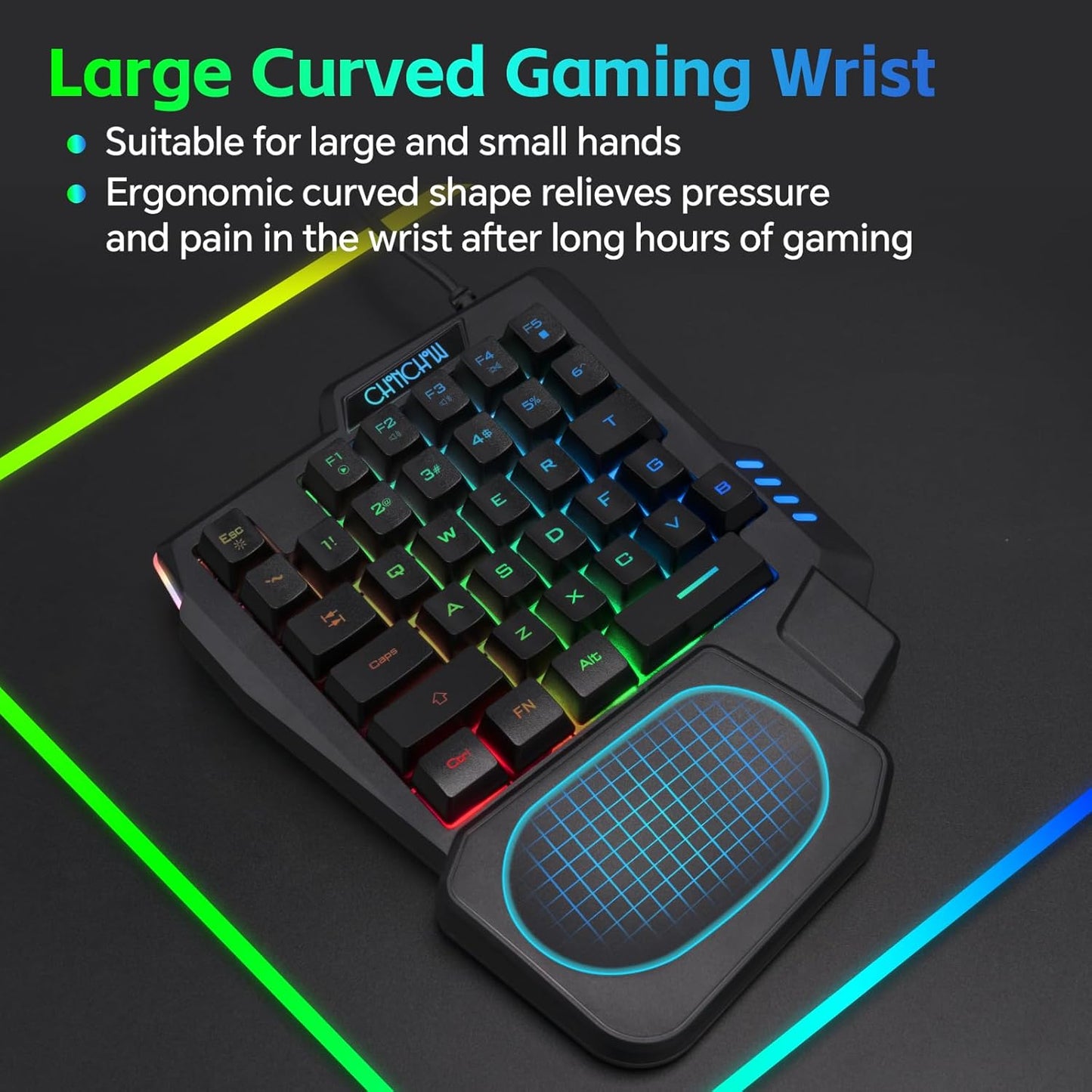 One-Handed RGB Gaming Keyboard Mouse Combo with USB Splitter