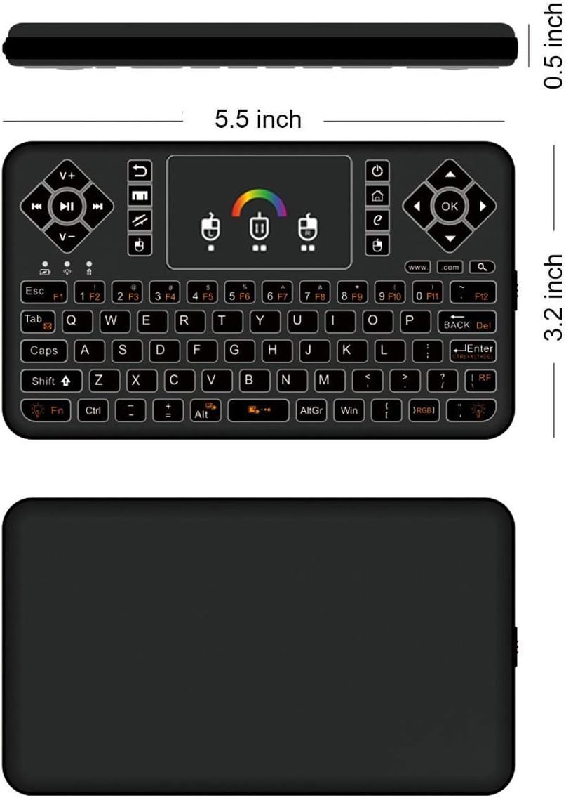 ULTREND Q9 Mini Wireless Keyboard with Touchpad – Rechargeable Handheld Remote, Colorful Backlit Keyboard for PC, Raspberry Pi 4, Android TV Box, KODI, Windows 8/10/11