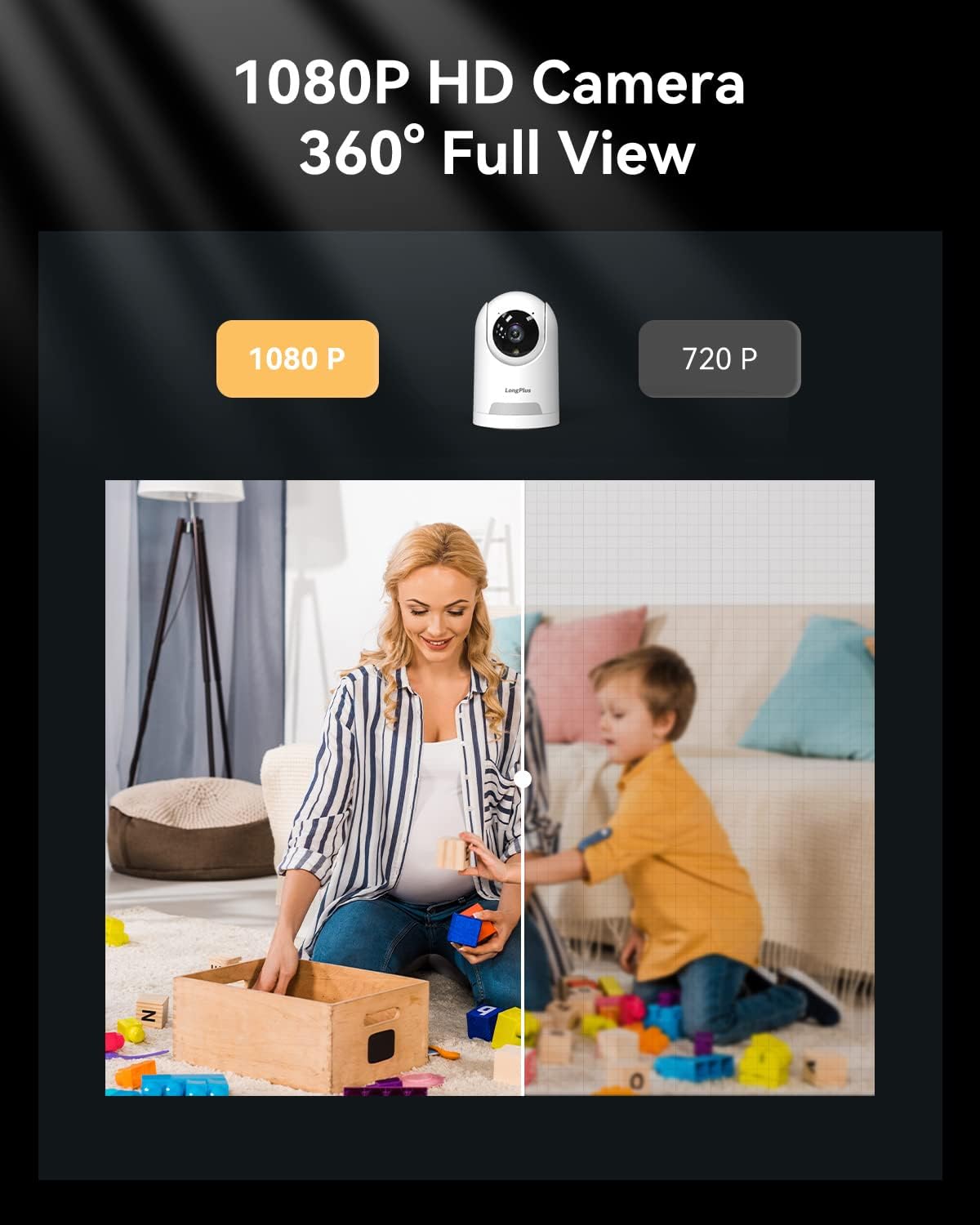 Wi-Fi Security Camera with 360-degree View, 1080P IR Night Vision, Two-Way Audio, Baby Monitor, and AI Motion Tracking.