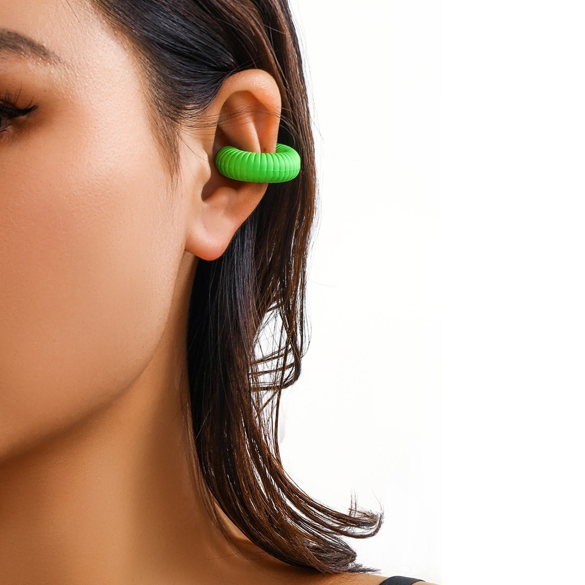 Simple Colorful Threaded Stripes No Piercing Ear Clip Single Ear Bone Nail Women's Trendy Circle Ear Clip