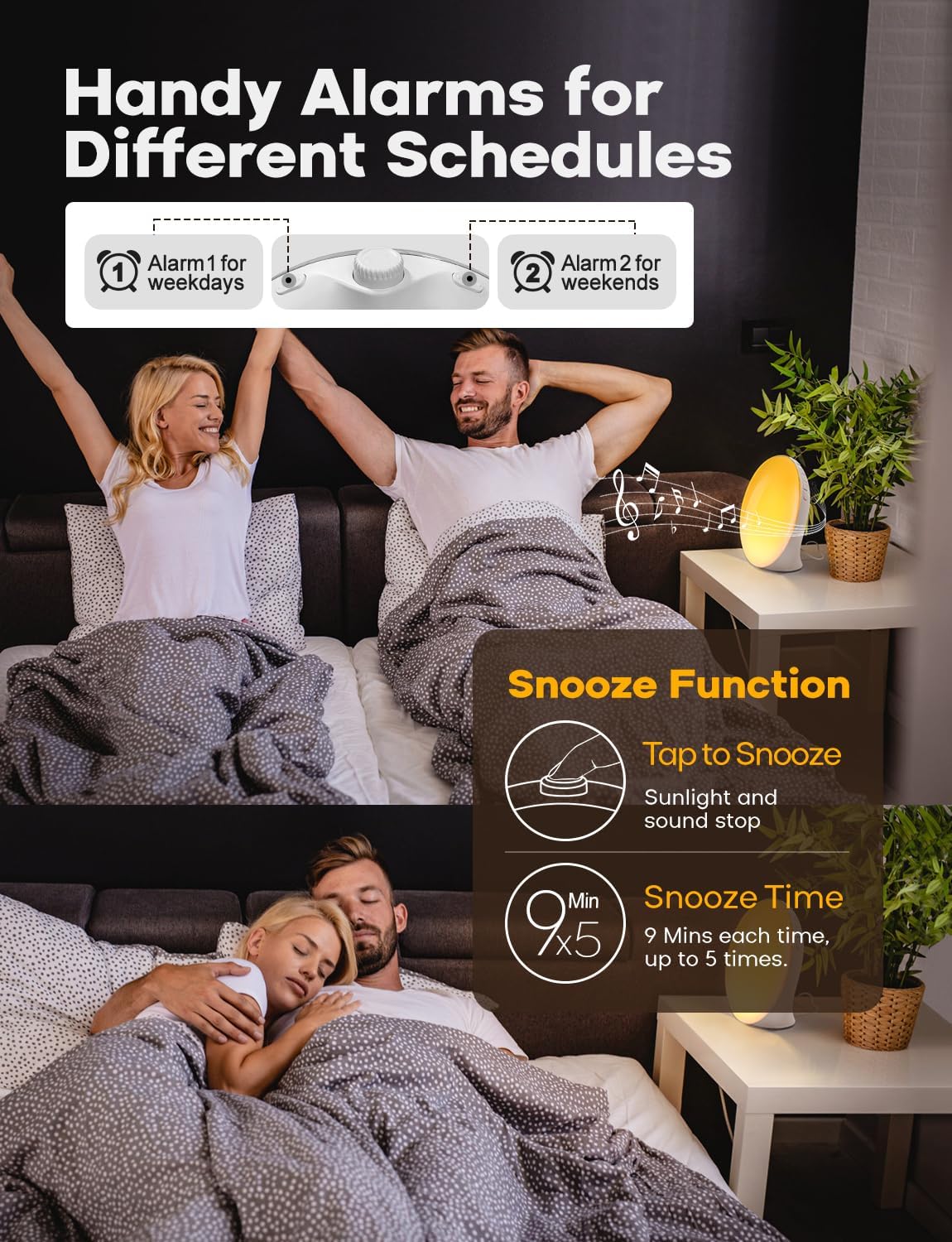 Sunrise Alarm Clock Wake Up Light, Dekala Alarm Clocks for Bedrooms, Sunrise Simulation, Noise Sound Machine, Sleep Mode, Dual Alarms, FM Radio, Snooze, 15 Smoothing Sounds