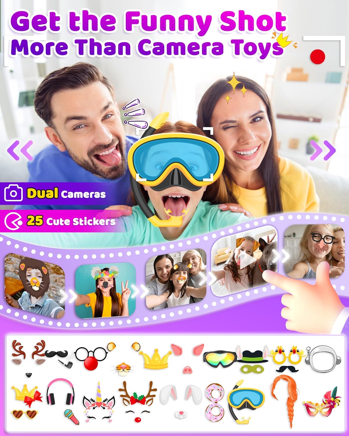 Kids Smart Phone Toy for Boys & Girls 3-6 Years Old - Educational games, Dual cameras, MP3 Music Player, and touchscreen pretend play. Toddler Birthday Gifts - Purple