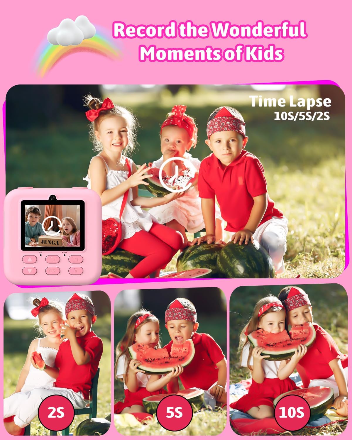 Kids Instant Print Camera, Digital Photo & Video Camera, Fun Gift for Girls Boys 3-12 Year Olds, Christmas & Birthday Present, HD Toy Camera with Printing (Pink)