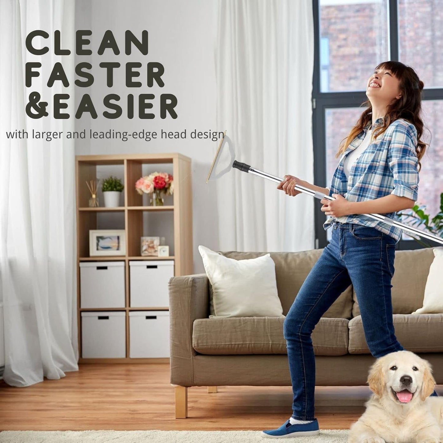 Adjustable Carpet Rake for Pet Hair – Long Handle Fur Remover for Dog & Cat Hair, Reusable Lint & Hair Removal Brush for Carpets & Rugs