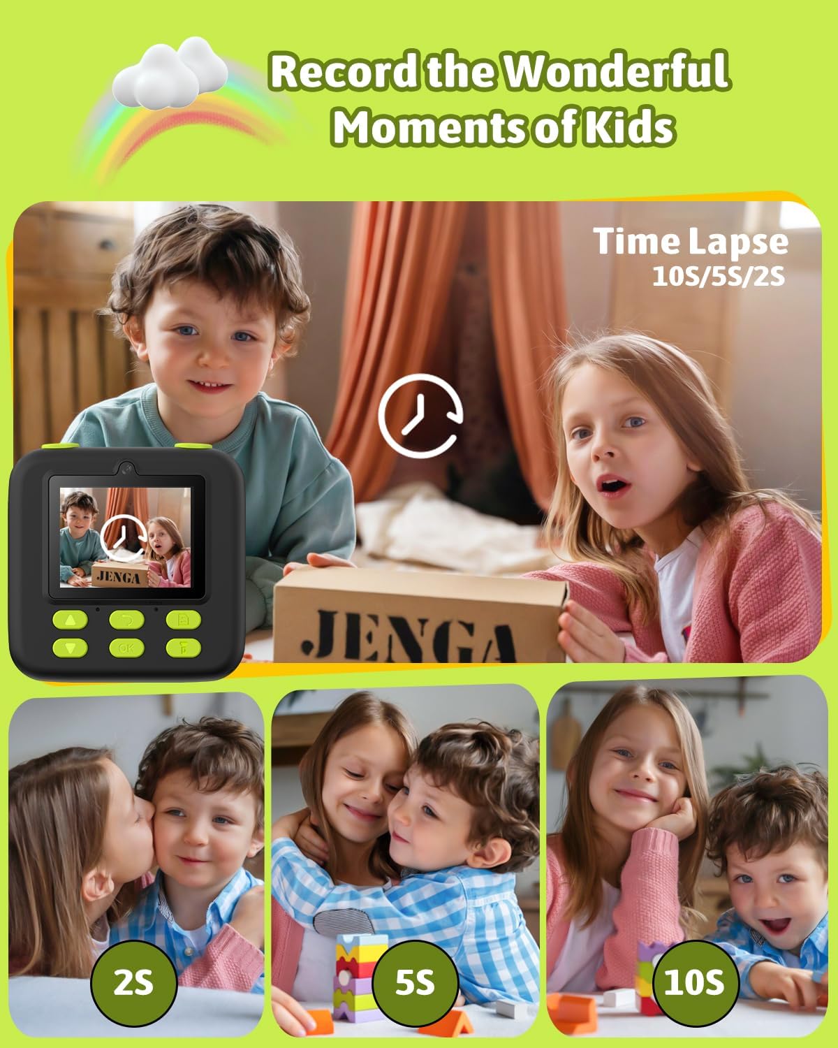 Kids Instant Print Camera, Digital Photo & HD Video, Fun Gift for Girls Boys 3-12 (Black)