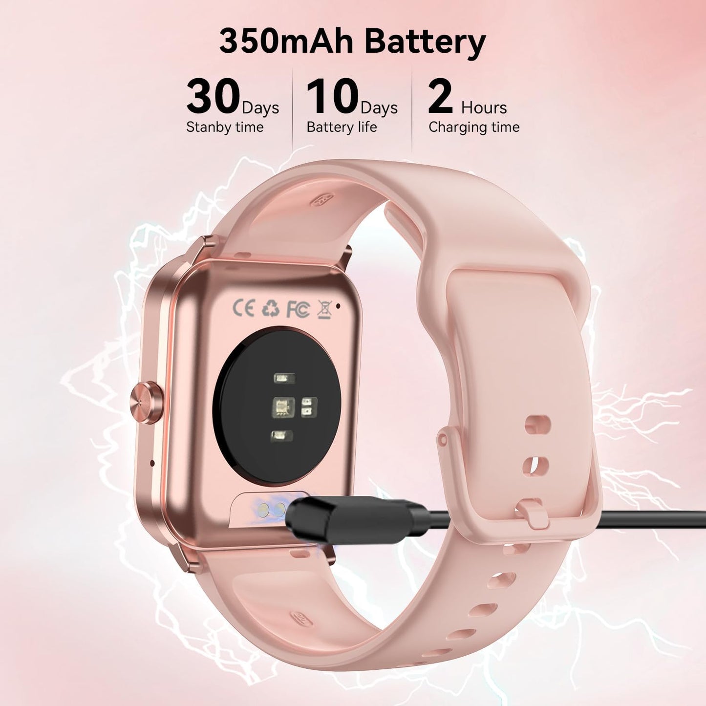 Bluetooth Smart Watch for Men & Women, 1.85" HD Fitness Tracker with Call Function, Heart Rate/Sleep/SpO2/Blood Pressure Monitor, Compatible with iOS & Android (Pink)