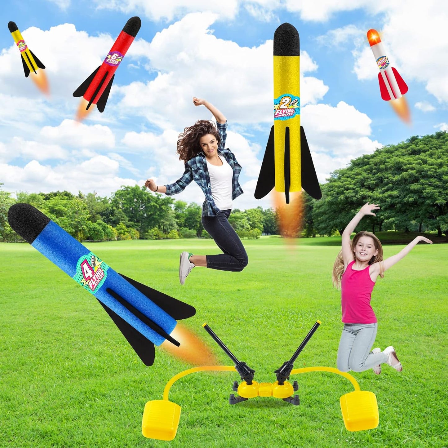 Rocket Launcher Blast Pack – 100-Foot Foam Rocket Set with 8 Colorful Rockets & 2 Stomp Launchers, Perfect Outdoor Fun Gift for Boys & Girls
