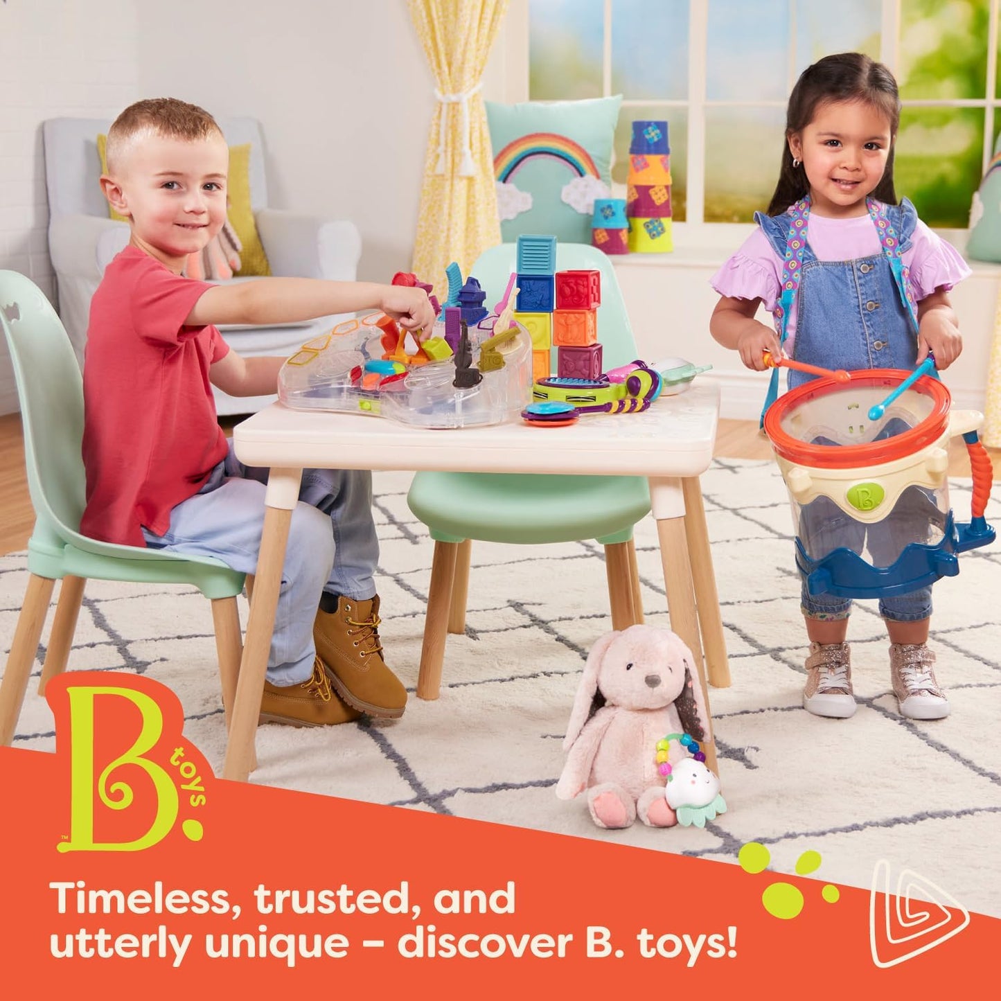 Table and Chair Set for Toddlers – 1 Craft Table & 2 Chairs, Natural Wooden Legs, Ivory, 3+ Years