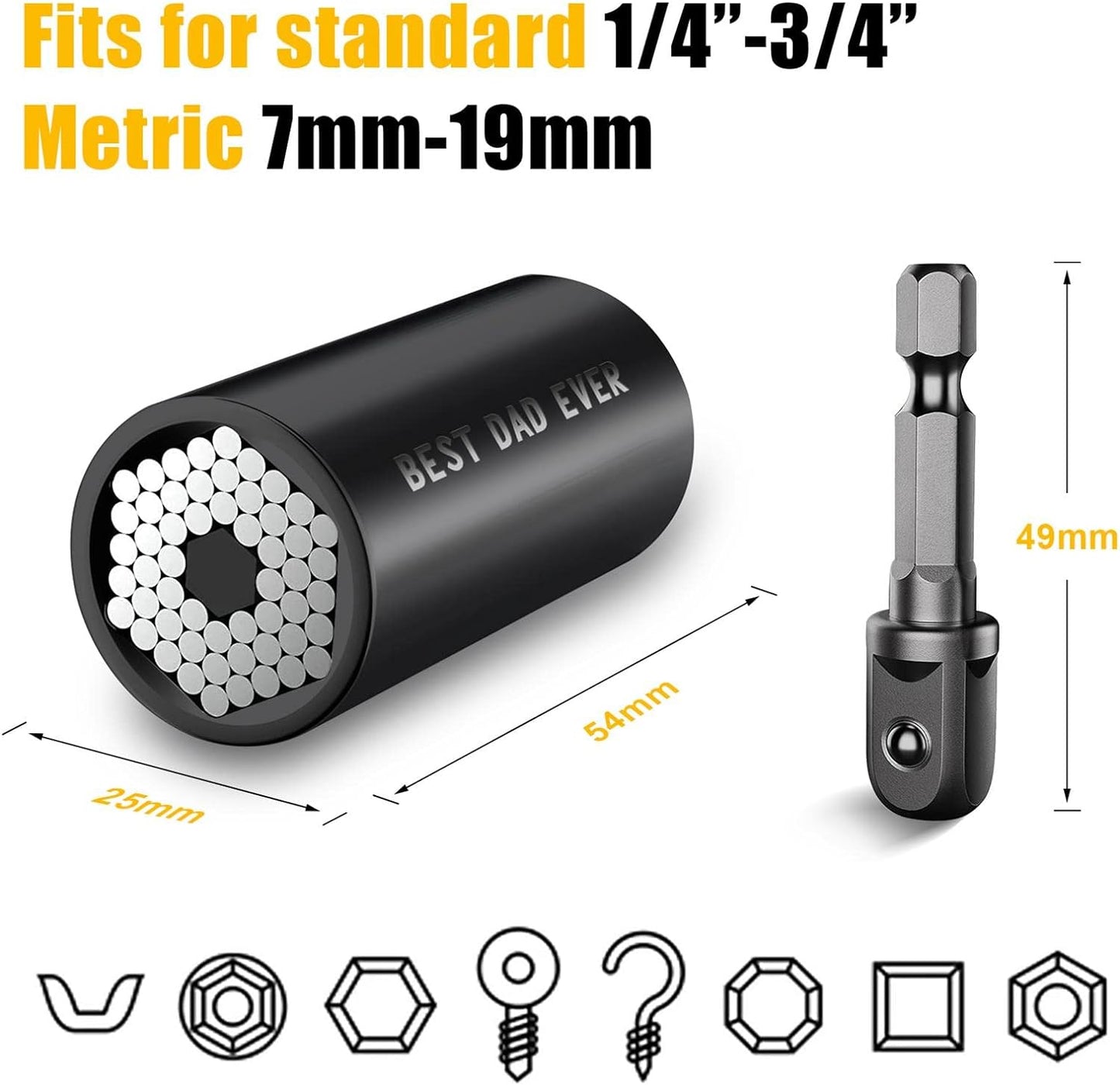 Cool Father's Day Gifts - Universal Socket Wrench - Perfect for Dad, Husband, Grandpa - Birthday & Christmas Stocking Stuffers from Kids - Cadeau Fête des Pères
