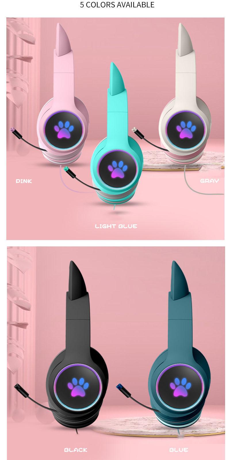 RGB Luminous Cat LED Gaming Headset - Multi-Platform Wired with Noise Reduction (Black)