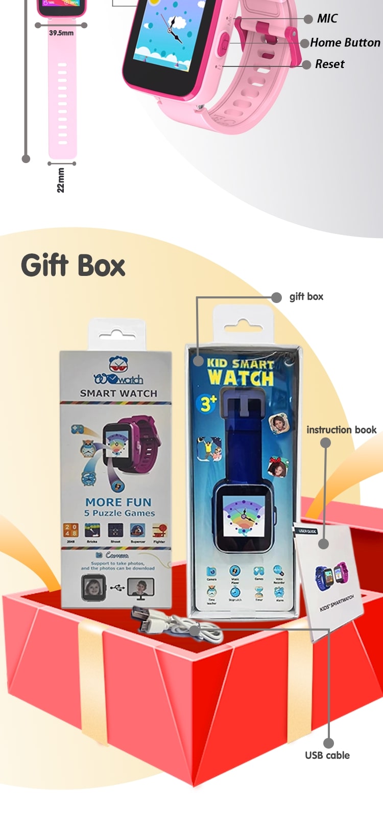 Ultrend Giggles Kids Smart Watch - MP3 Playback, Touch Screen, Built-in Flash, Fun Games (Blue)
