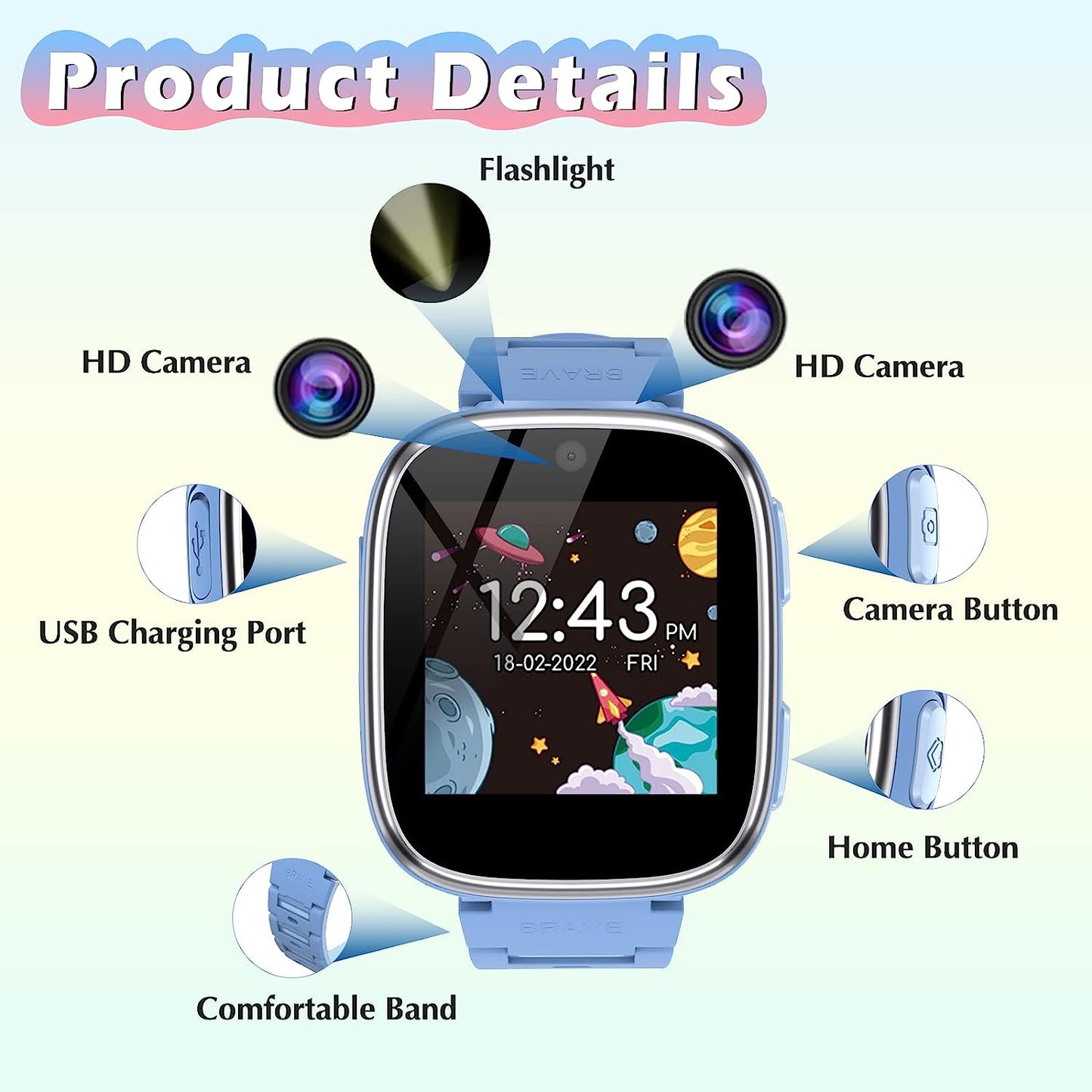 Smart Watch for Kids 4-12 Years Old with 1.54" Touch Screen, 15 Games, best for Birthday Gift (Sky Blue)