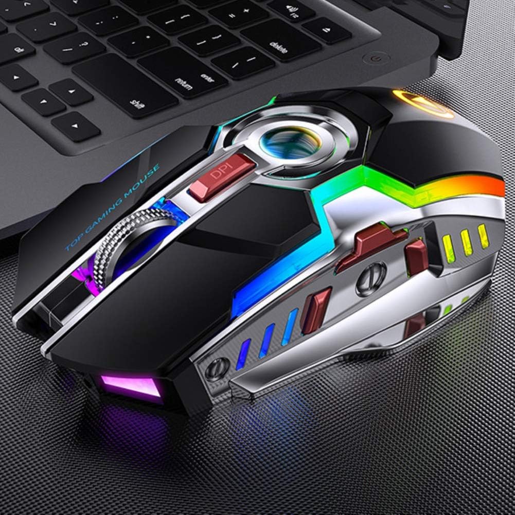 ErgoBeam Wireless Rechargeable Gaming Mouse Mice Souris, RGB Backlit 7 Buttons 1600DPI for PC Gamer Laptop Desktop Chromebook Mac