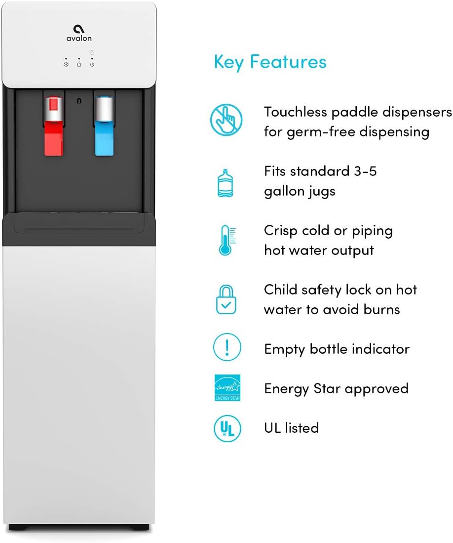 Avalon Bottom Loading Water Cooler Dispenser, Hot/Cold, Child Safety Lock, UL/Energy Star Approved- White