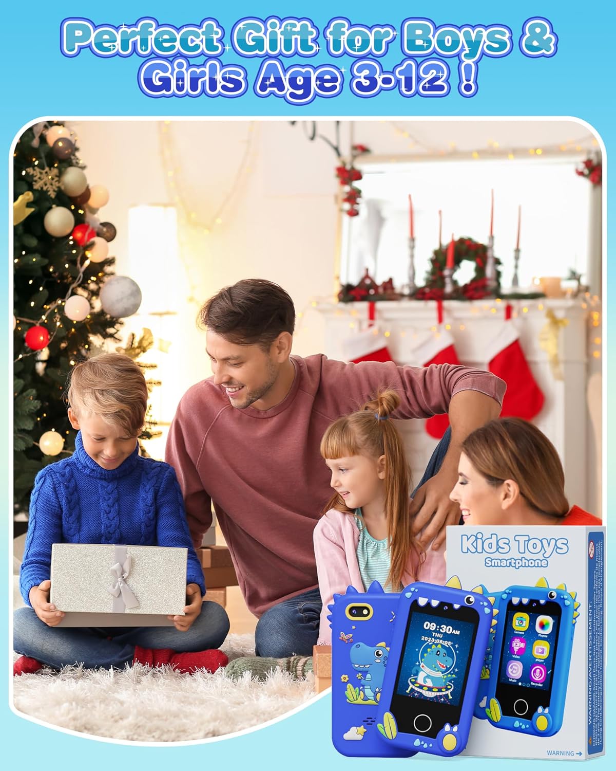 Kids Smart Phone Toy with Dual Cameras, Educational Games & MP3 Player – Blue Dinosaur