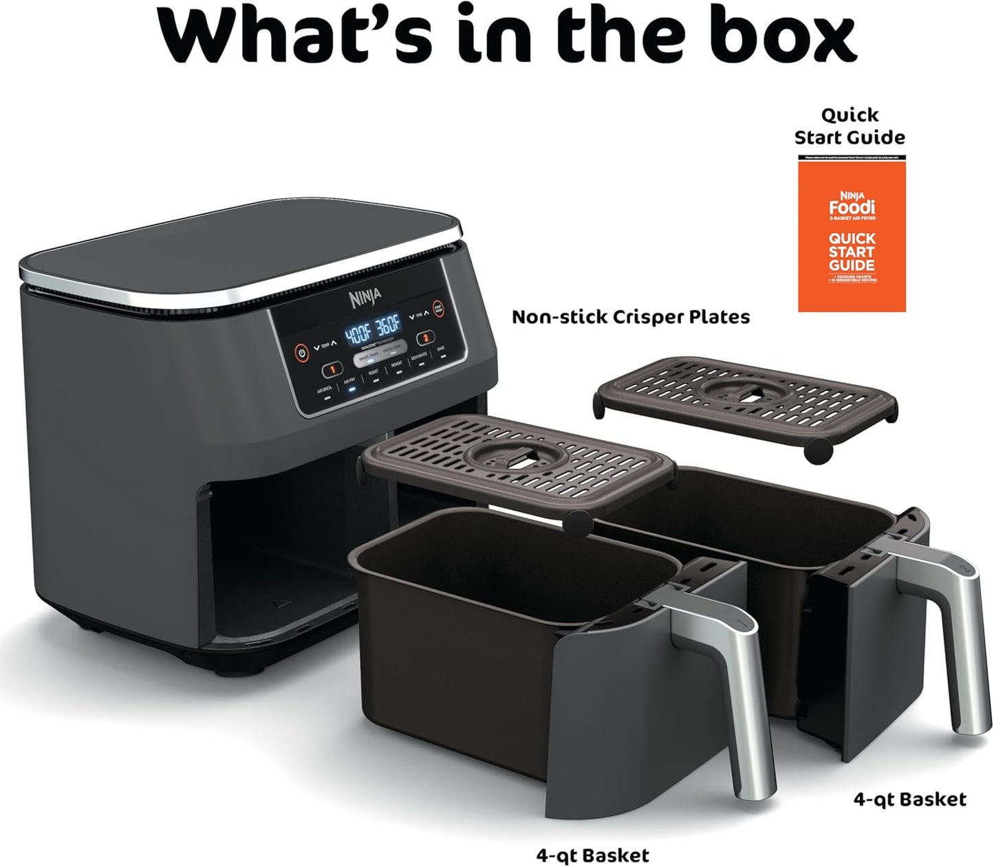 Ninja Foodi DZ201C 8-Qt Dual Basket Air Fryer, 6-in-1 Air Fry, Roast, Bake, Broil, Reheat & Dehydrate with DualZone Technology, Slate Grey