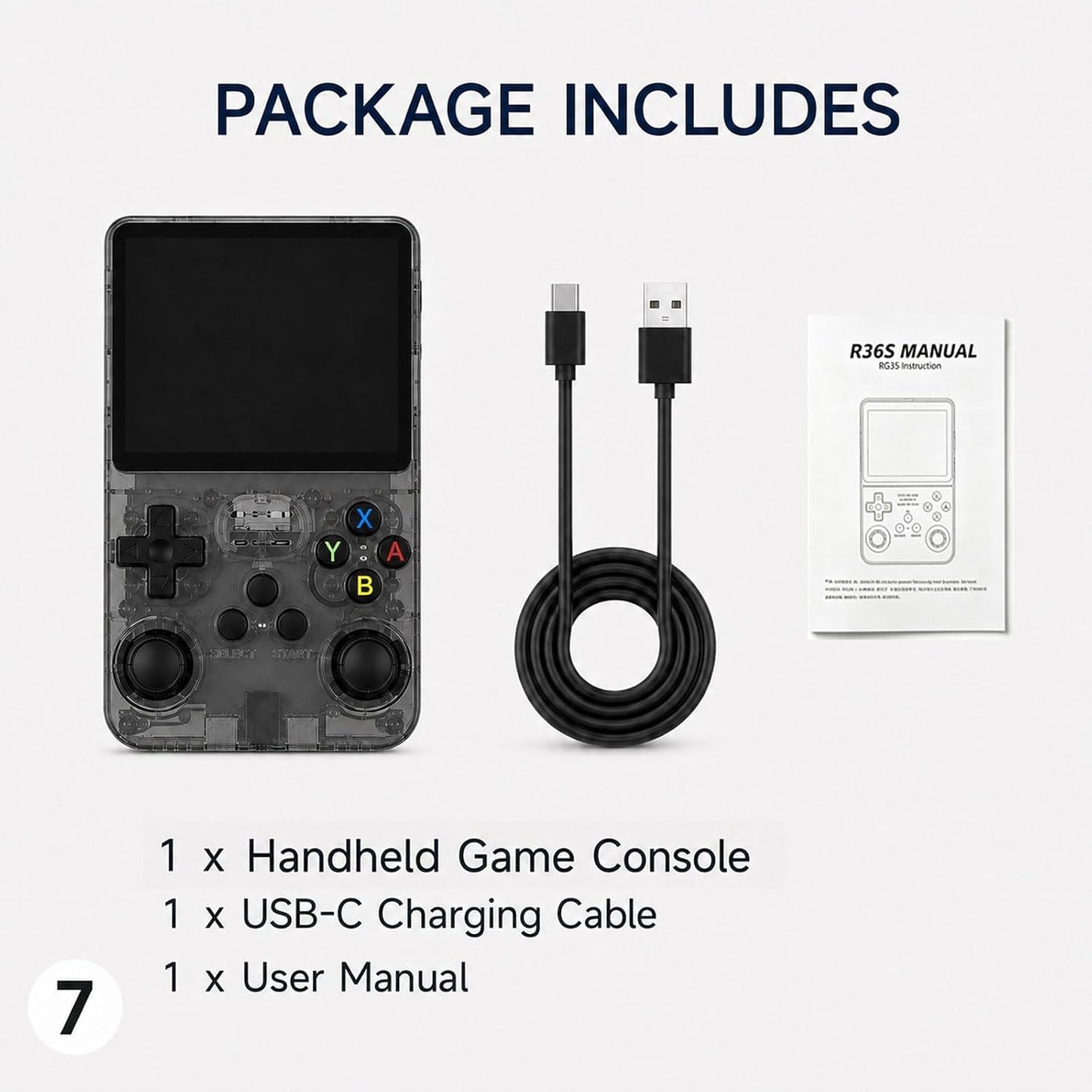R36S Retro Handheld Game Console with 3.5" IPS Screen, 15+ Emulators & 3500mAh Battery – Smoke Gray