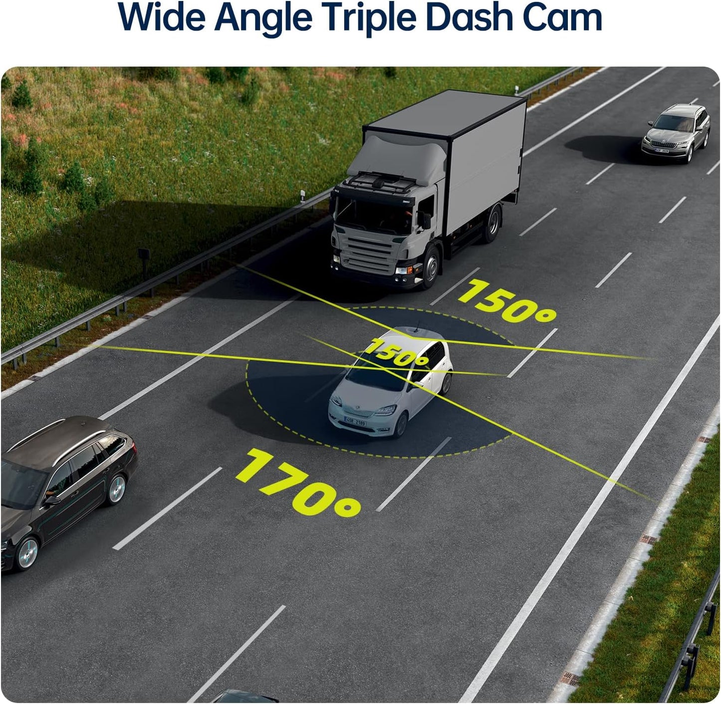 3-Channel Dash Cam with IR Night Vision and 64GB SD Card