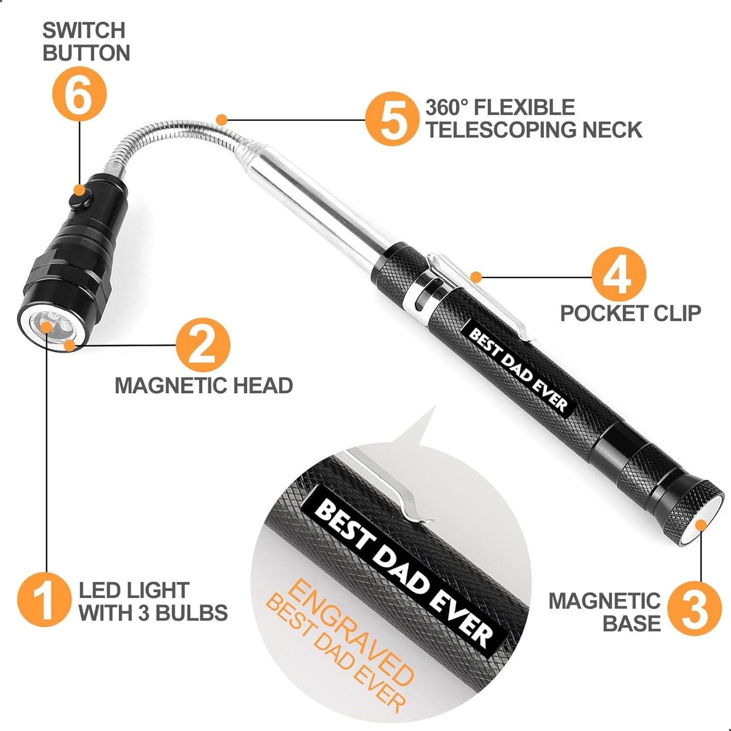 Best DAD Ever Telescoping Magnetic Pickup Tool - Father's Day & Birthday Gifts from Kids - Practical Presents for Dad
