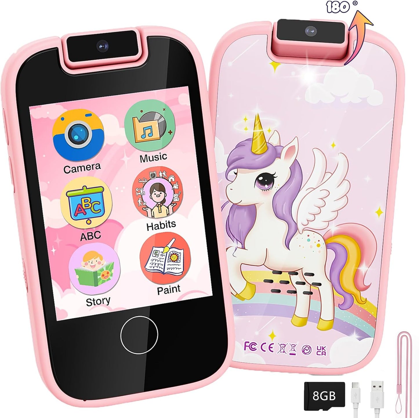Kids Smart Phone Toy Pink for Girls 3-8 Years Old. Toddler Unicorn Gifts, Educational games, Dual cameras, MP3 Music Player, and touchscreen pretend play. Toddler Birthday Gifts