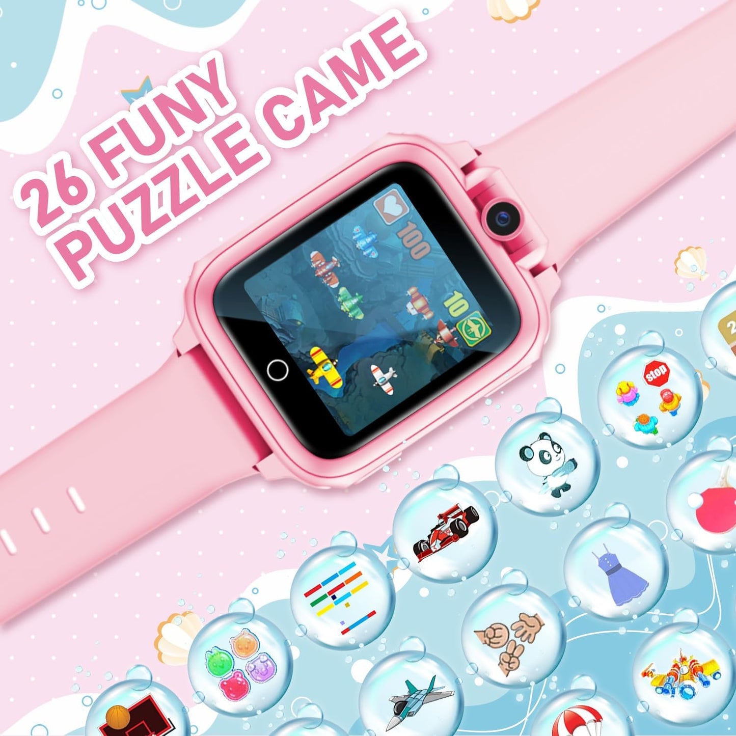 Kids Smart Watch with 26 Games, Camera, Video Recorder, Music, Alarm, Calculator, Calendar, Flashlight, Stopwatch, and Pedometer – Fun Birthday Gift for Girls Ages 4-16 (Pink)