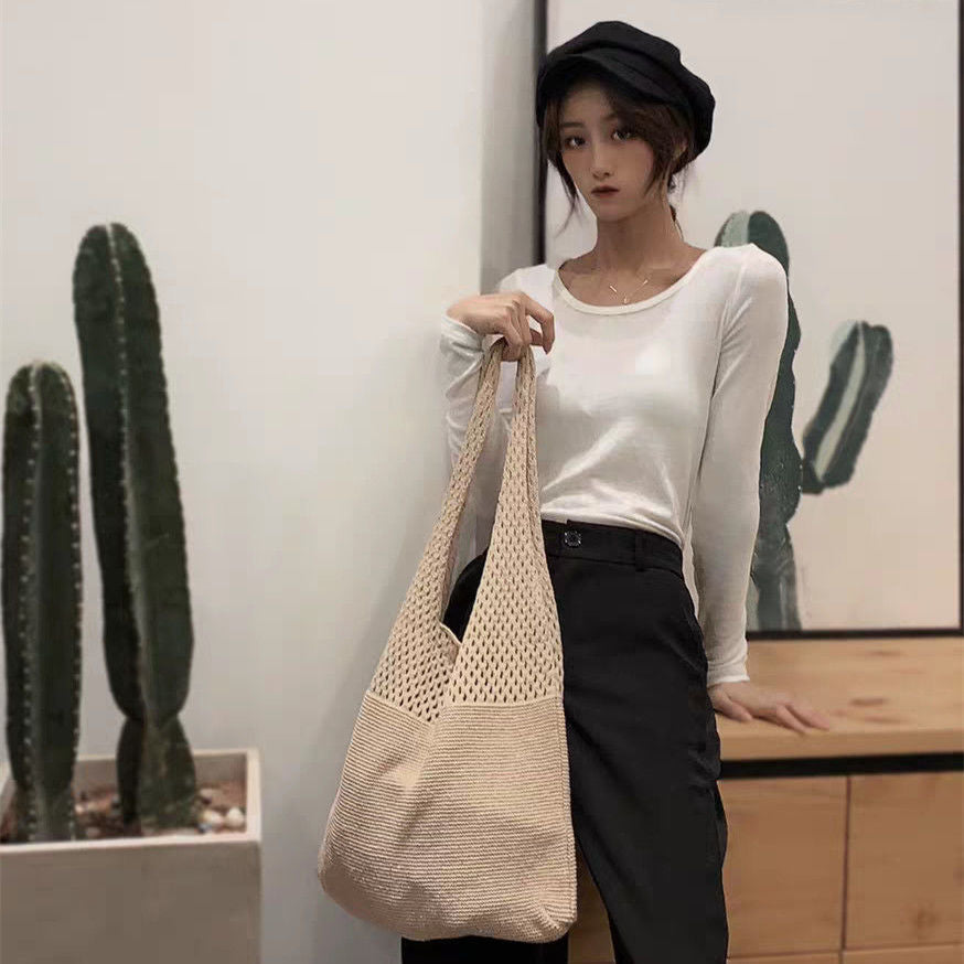 New Korean Ins Knitted Bag Fashion Retro Bag Shoulder Bag Handbag Large Capacity Tote Bag Fashion