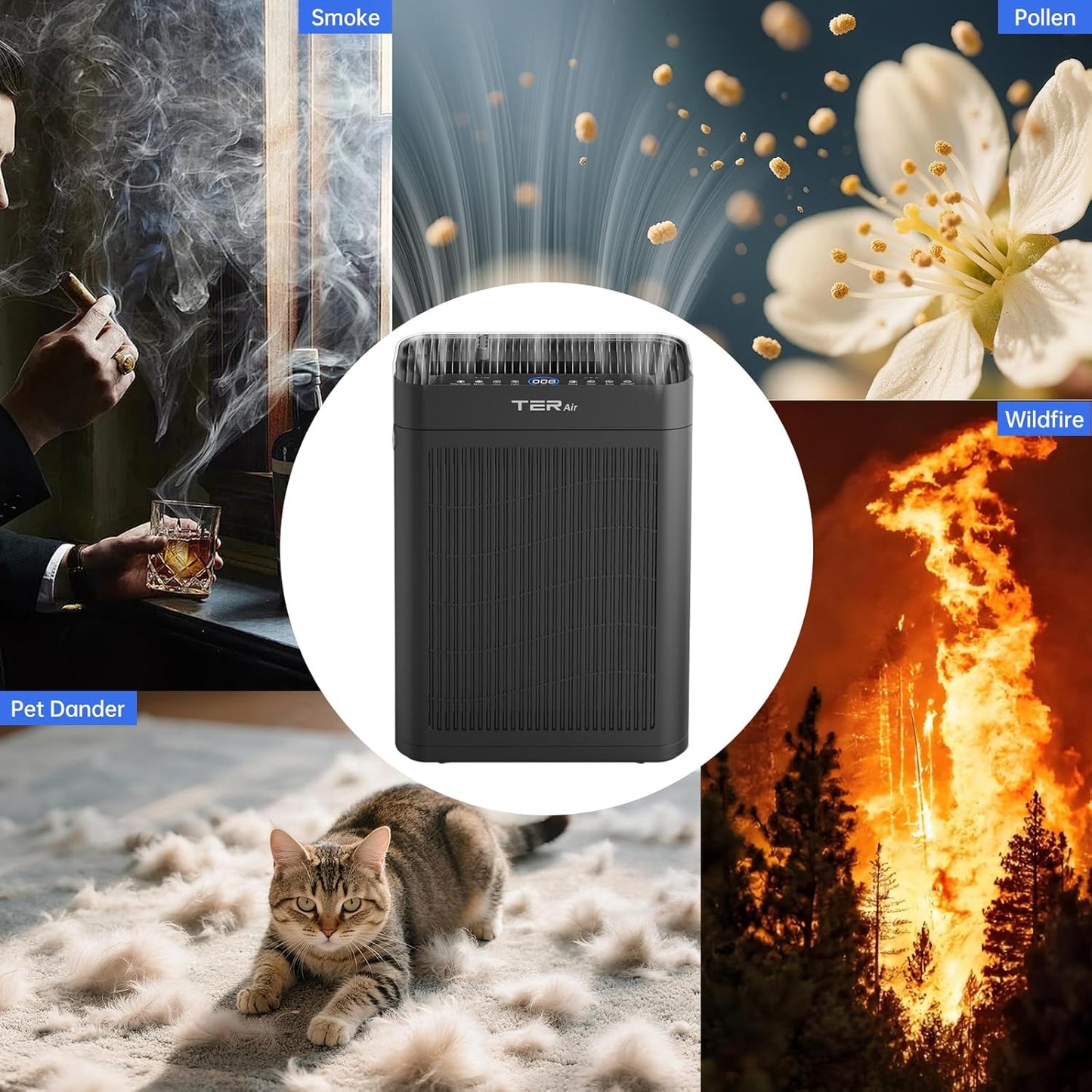 Air Purifier MK-AP01 for Large Rooms up to 3000 sq ft, H13 HEPA, PM2.5 Sensor, Dual Air Intake, Washable Filter, Ultra-Quiet 22dB for Pets, Smoke & Allergies