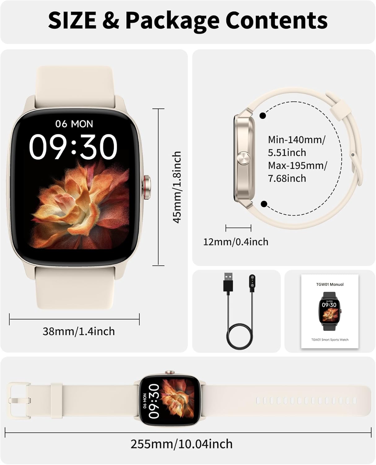 1.85" HD Fitness Tracker with Bluetooth Calling, Compatible with iOS & Android (Starlight White)