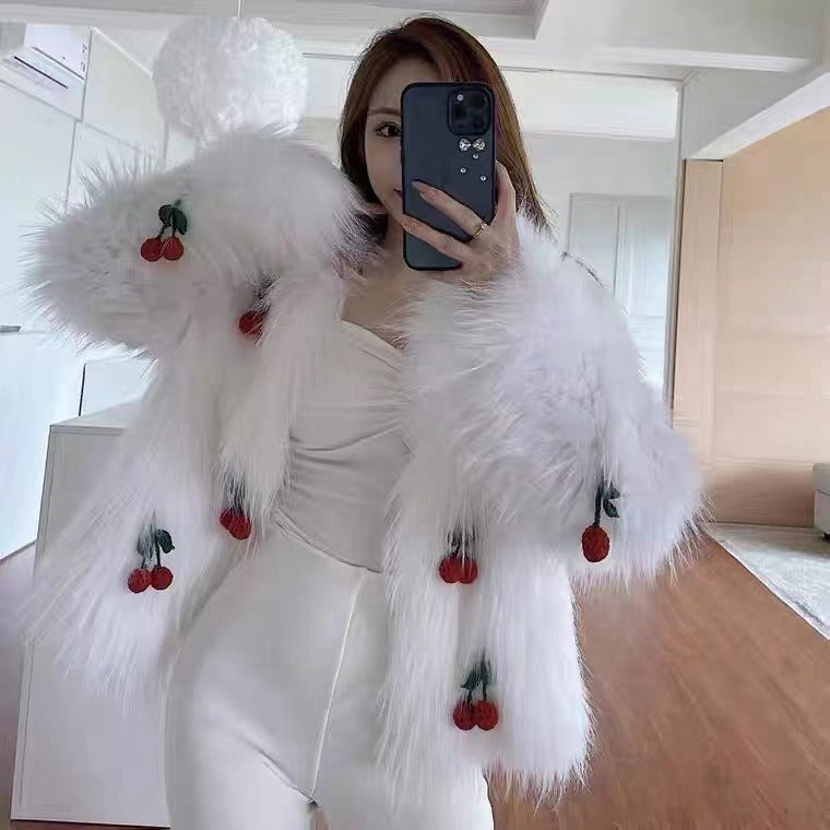 Sweet and cute girly three-dimensional cherry jacket