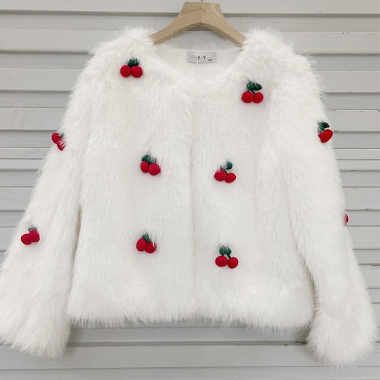 Sweet and cute girly three-dimensional cherry jacket