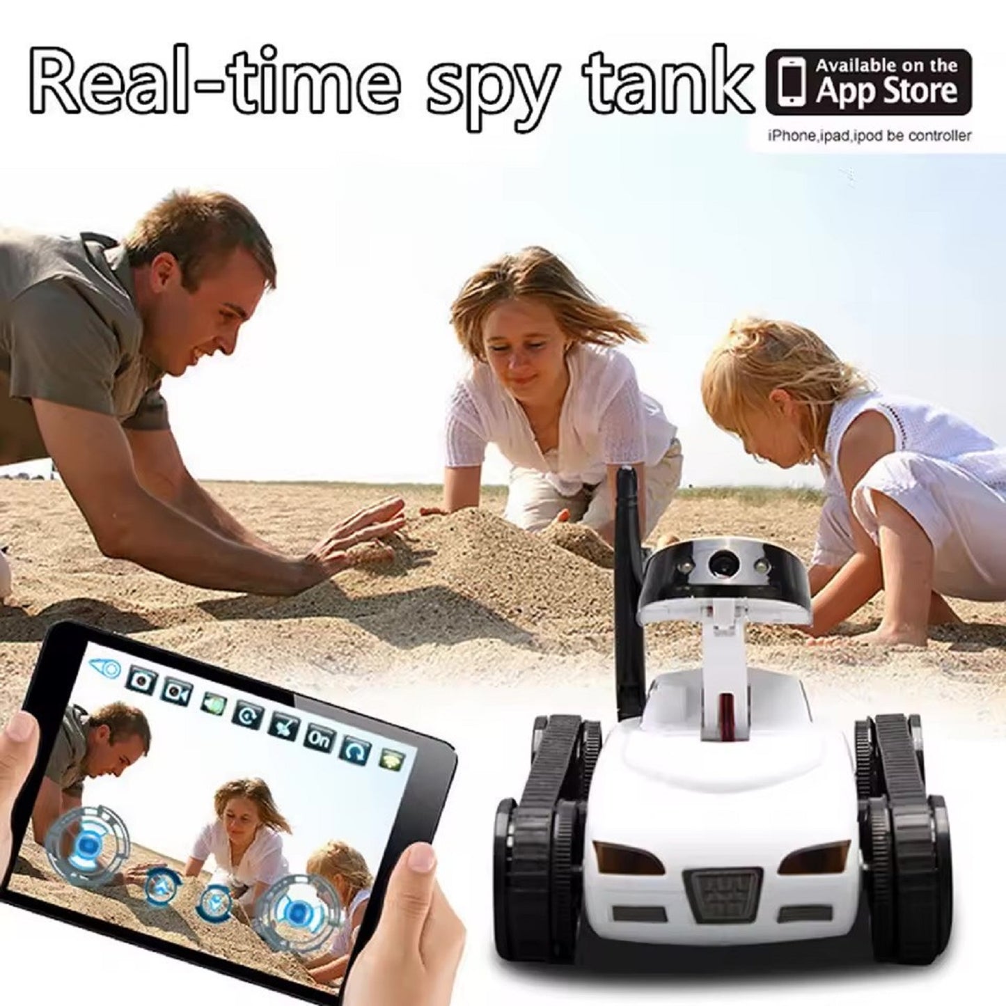 Mini Wi-Fi Spy Tank Car with Live Camera – 30W Pixel Wireless Control via iPhone, iPad, iPod – Remote Control Toy Vehicle