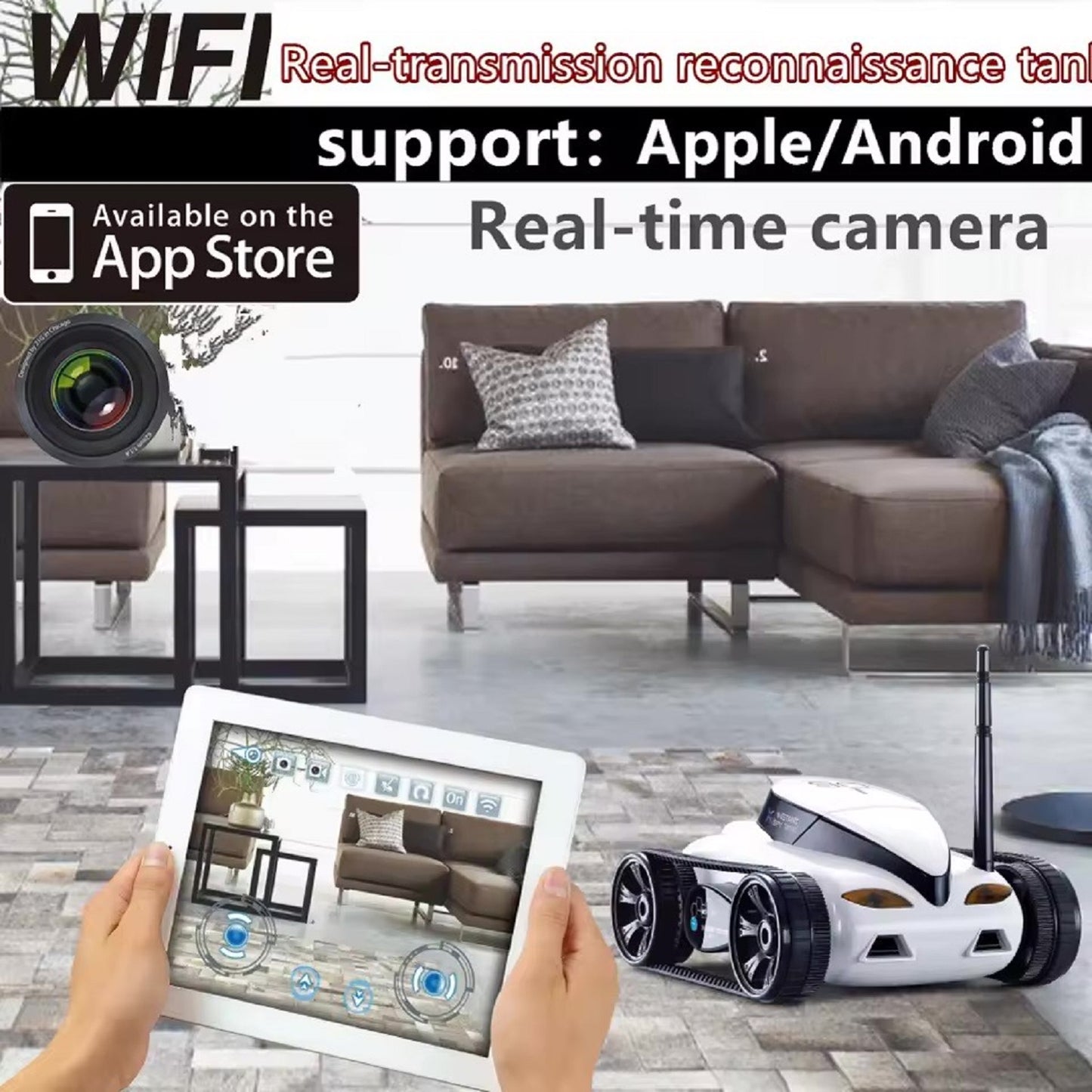 Mini Wi-Fi Spy Tank Car with Live Camera – 30W Pixel Wireless Control via iPhone, iPad, iPod – Remote Control Toy Vehicle