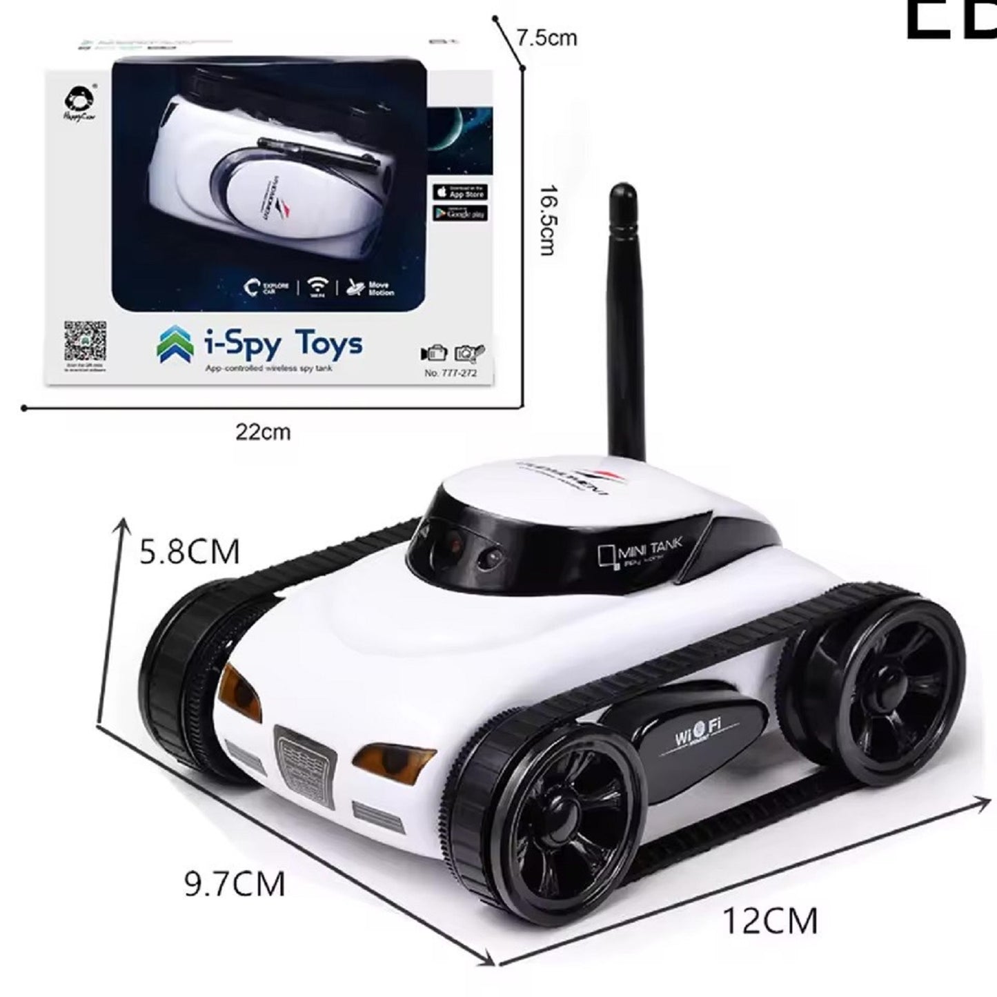 Mini Wi-Fi Spy Tank Car with Live Camera – 30W Pixel Wireless Control via iPhone, iPad, iPod – Remote Control Toy Vehicle