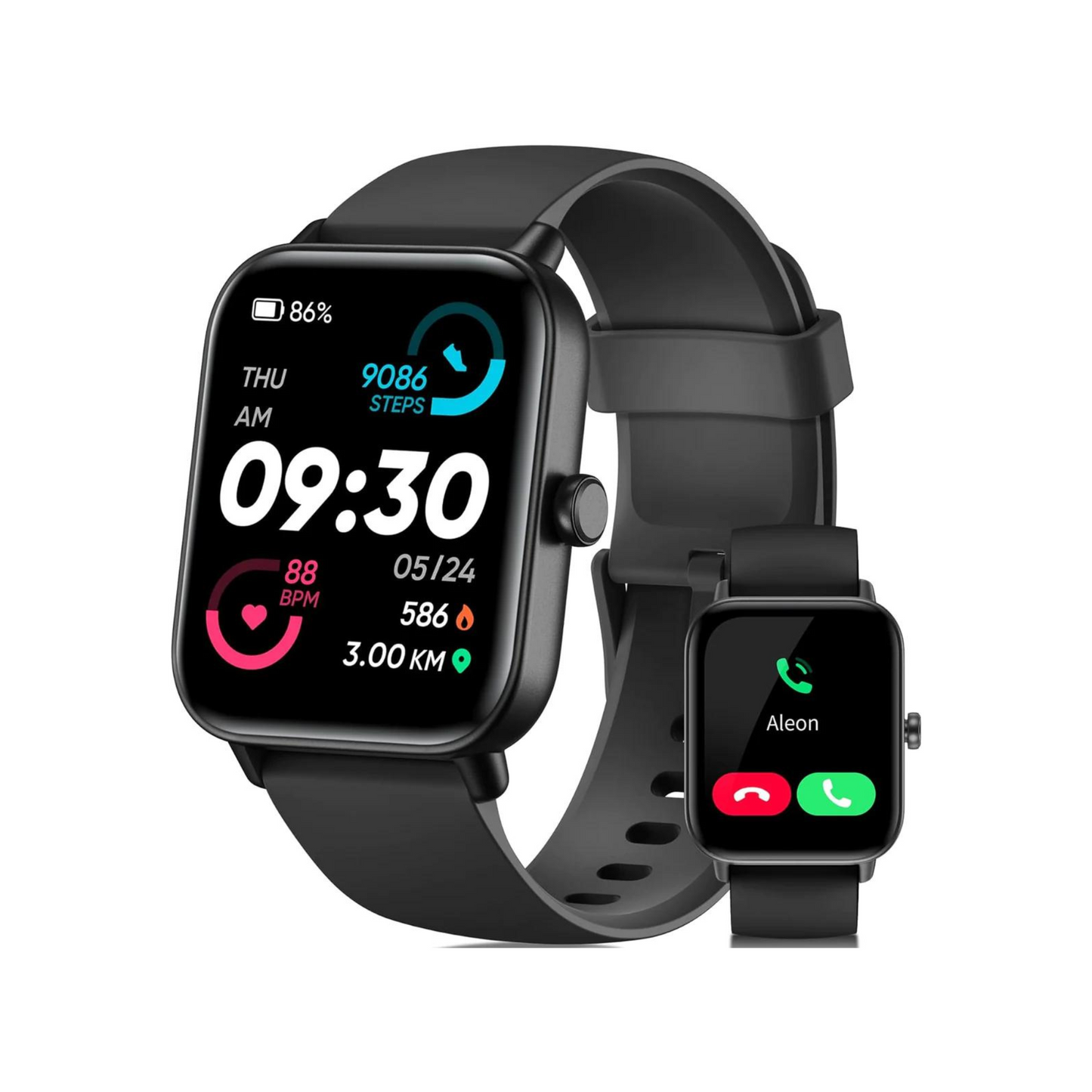 Gleam Up Smart Watch – Alexa, Fitness Tracker, Heart Rate Monitor, IP68 Waterproof (Black)