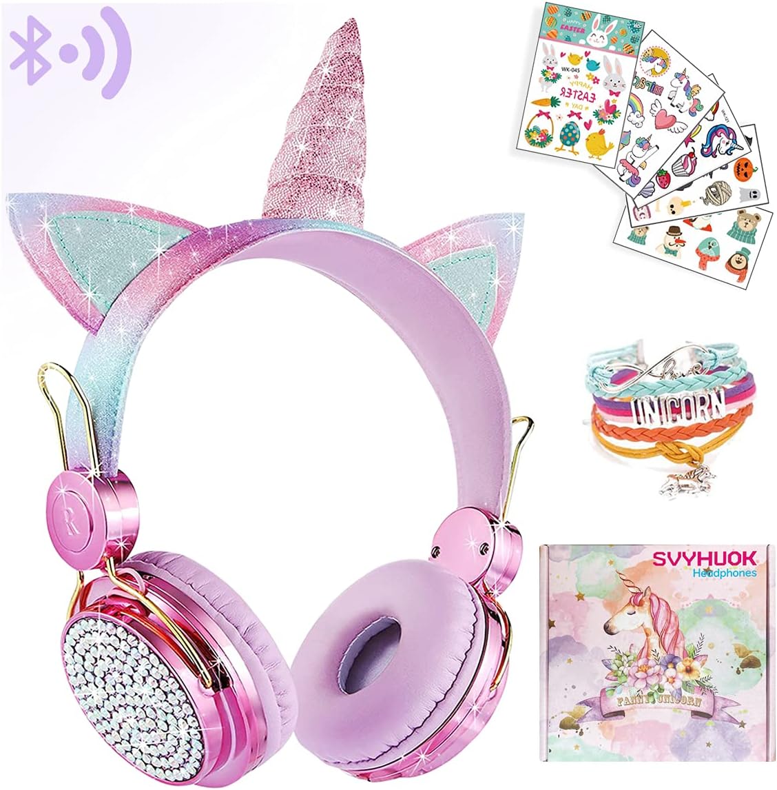 Adorable Pink Unicorn Cat Ear Kids Headphones with Mic - Over-Ear Gaming Headset for Girls & Teens, Perfect for Tablets, Laptops, PCs - Ideal School, Birthday, Xmas Gift